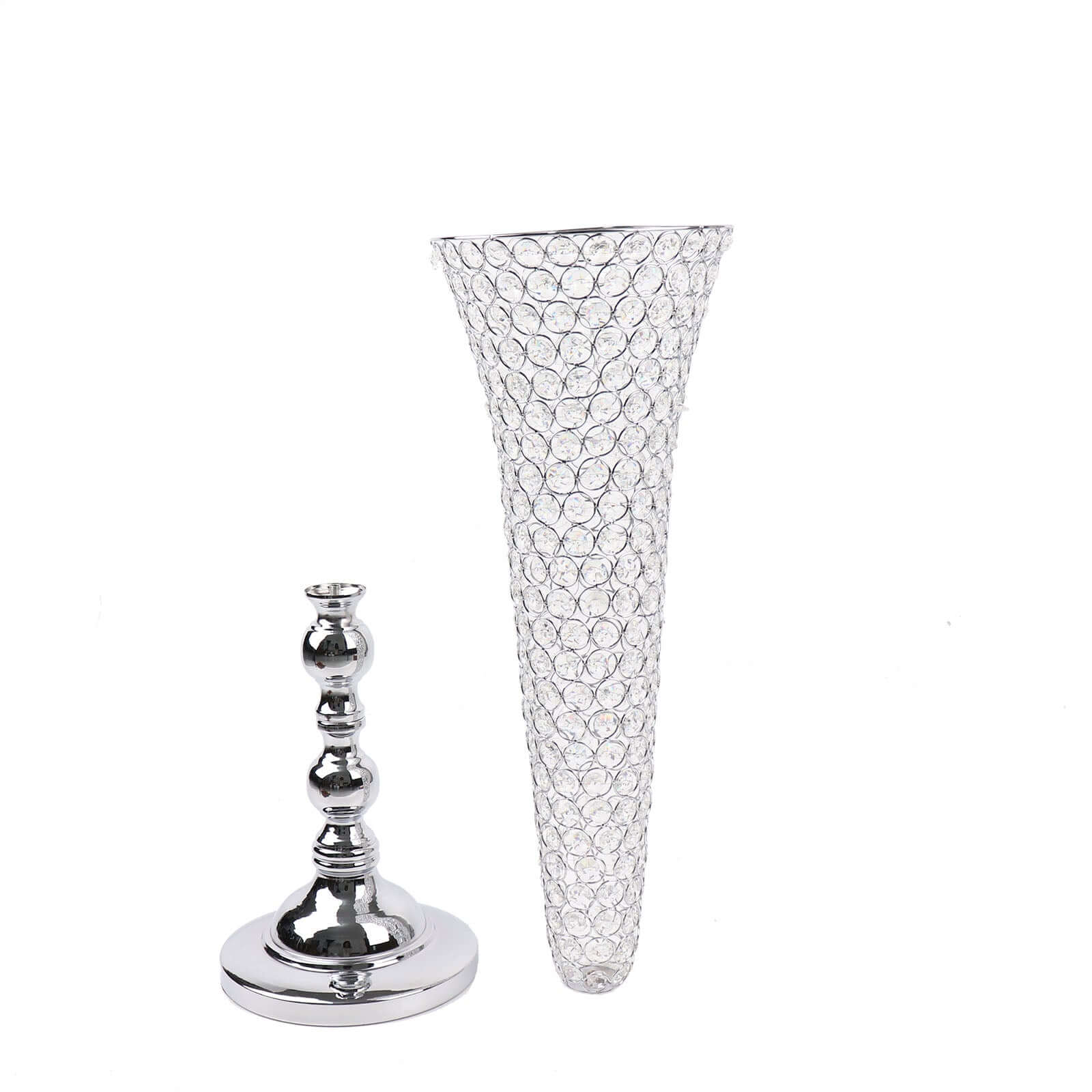 2-Pack Crystal Beaded Trumpet Vase Set 40" Silver - Table Centerpiece for Grand Occasions - Image 14