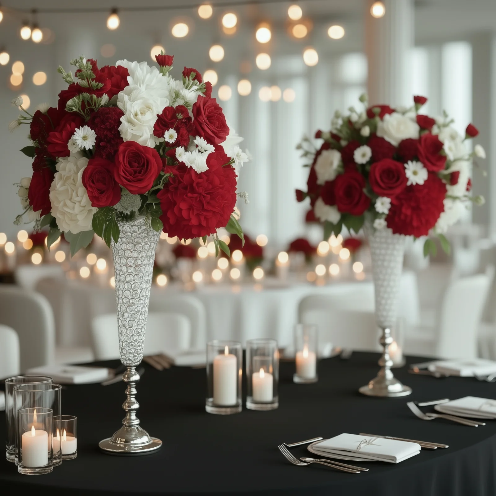 2-Pack Crystal Beaded Trumpet Vase Set 40" Silver - Table Centerpiece for Grand Occasions - Image 6