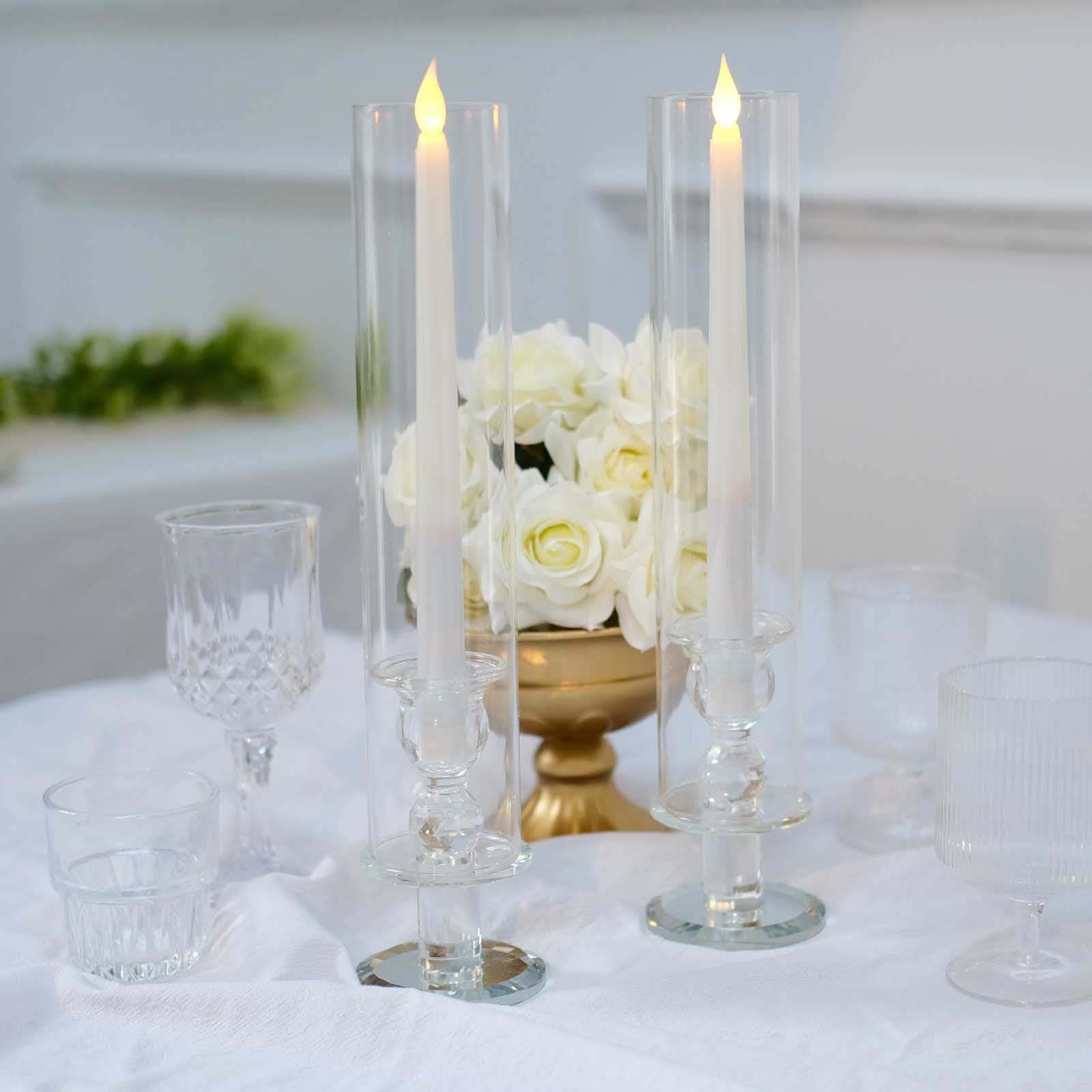 2-Pack Crystal Glass Hurricane Taper Candle Holders 14", Clear Cylinder Chimney Tubes - Tall Decorative Candle Stands - Image 4