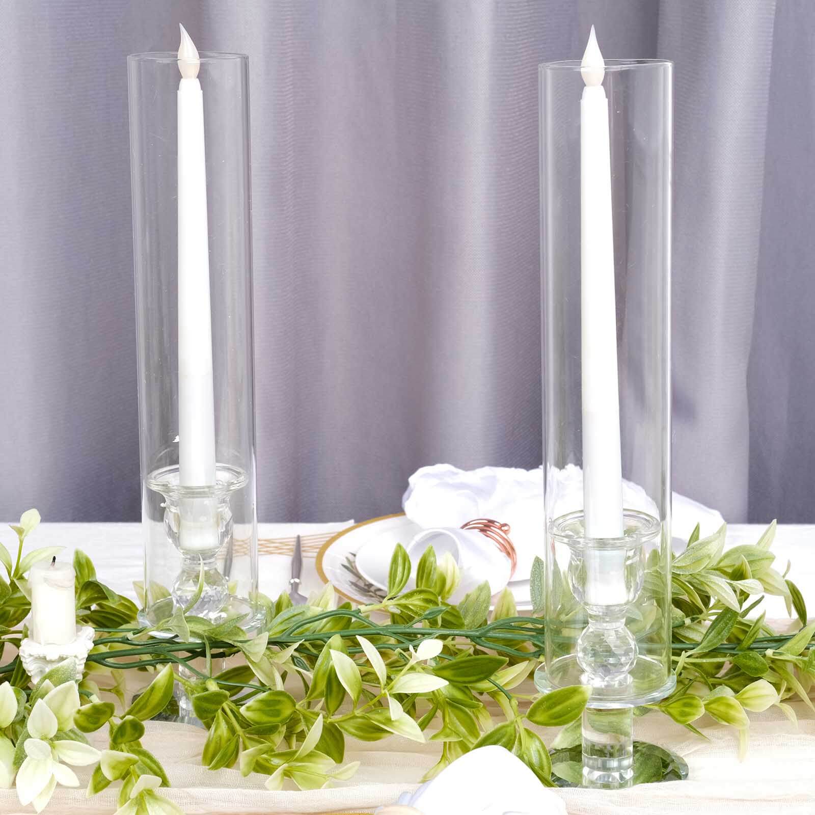 2-Pack Crystal Glass Hurricane Taper Candle Holders 14", Clear Cylinder Chimney Tubes - Tall Decorative Candle Stands - Image 5