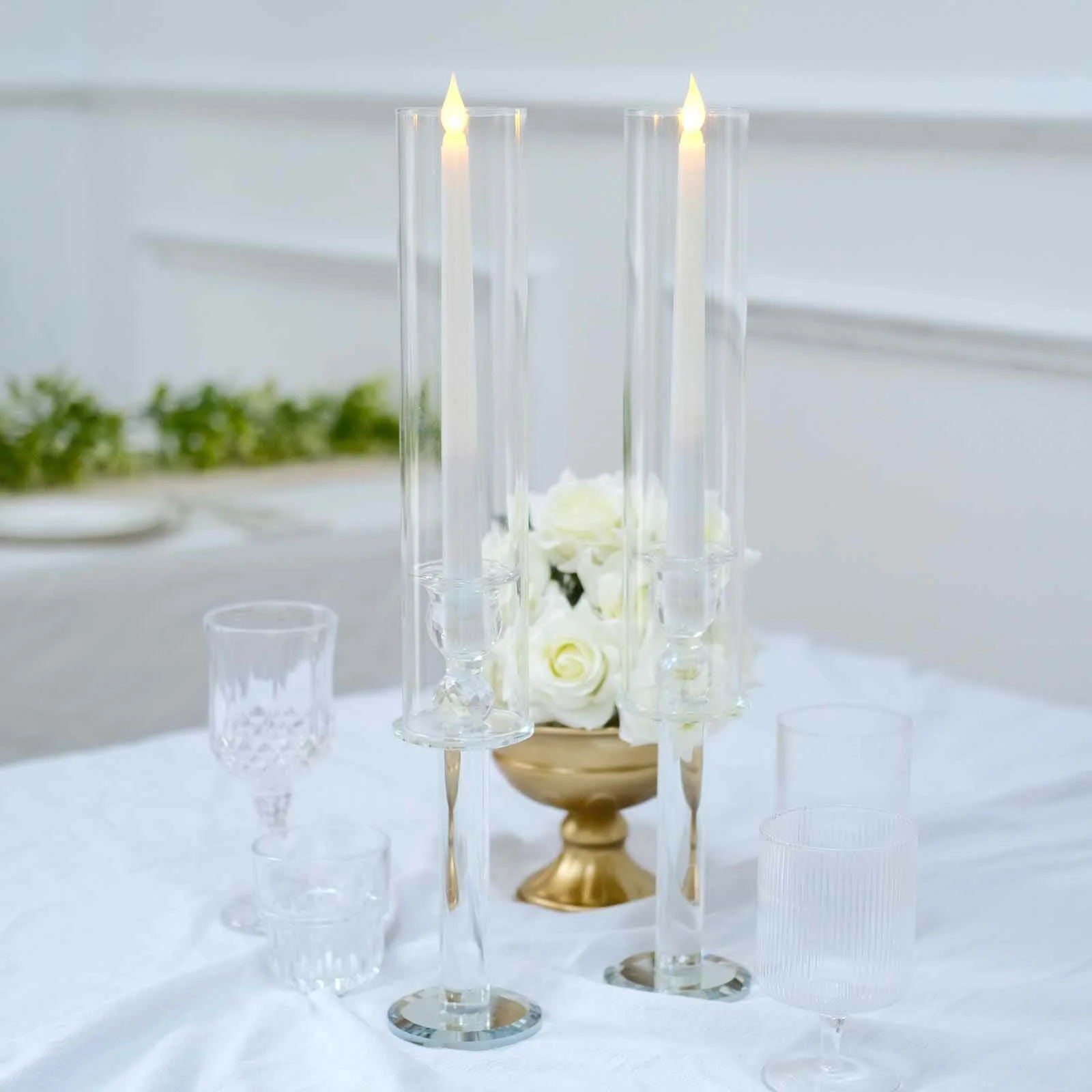 2-Pack Crystal Glass Hurricane Taper Candle Holders 18", Clear Cylinder Chimney Tubes - Tall Decorative Candle Stands - Image 4