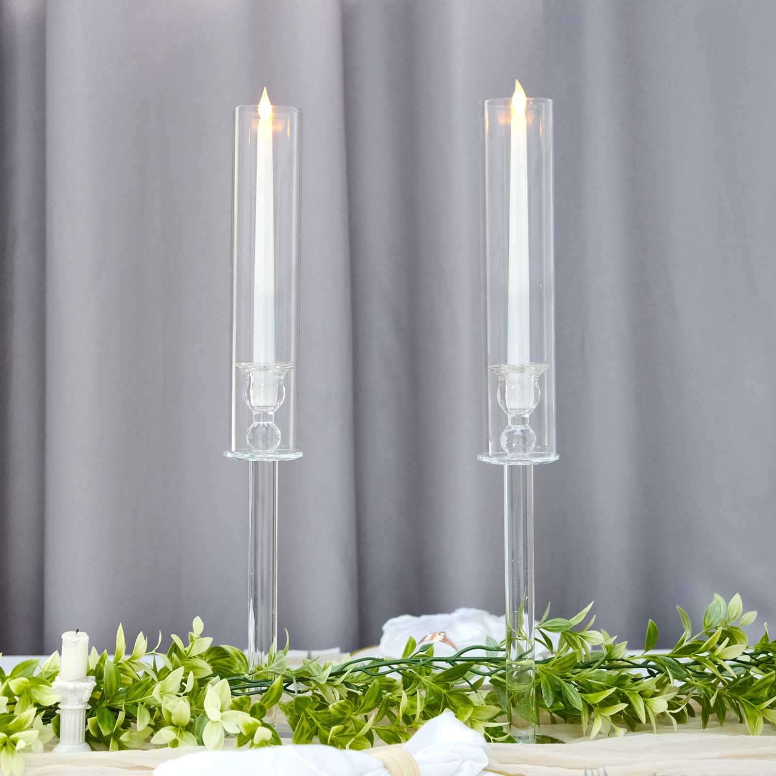 2-Pack Crystal Glass Hurricane Taper Candle Holders 22", Clear Cylinder Chimney Tubes - Tall Decorative Candle Stands - Image 7
