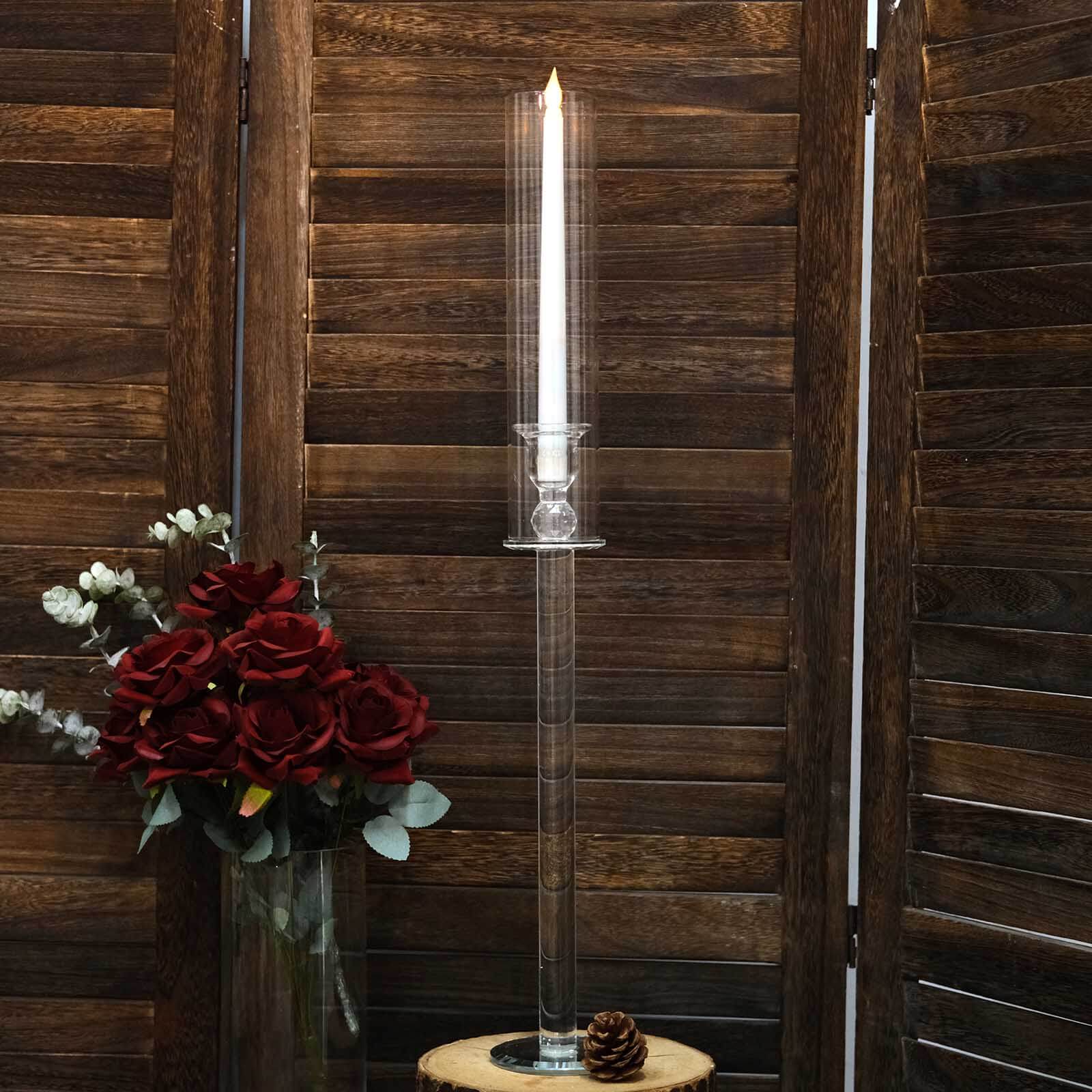 2-Pack Crystal Glass Hurricane Taper Candle Holders 26", Clear Cylinder Chimney Tubes - Tall Decorative Candle Stands - Image 10