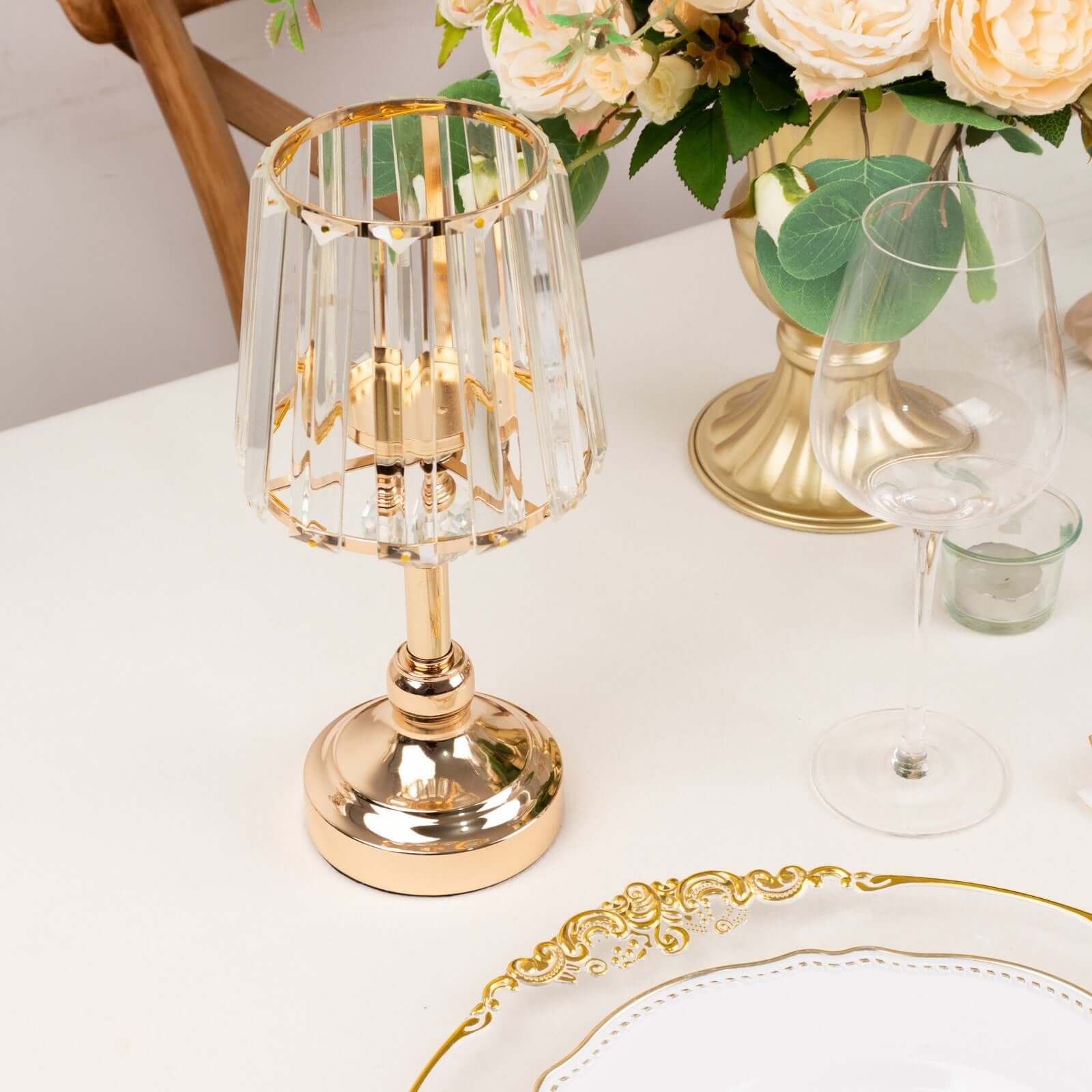 2-Pack Crystal Pendant Candle Holders 11" Classic Empire Lamp Shade Style in Gold, Votive Candle Stand For Table Centerpieces - Image 7
