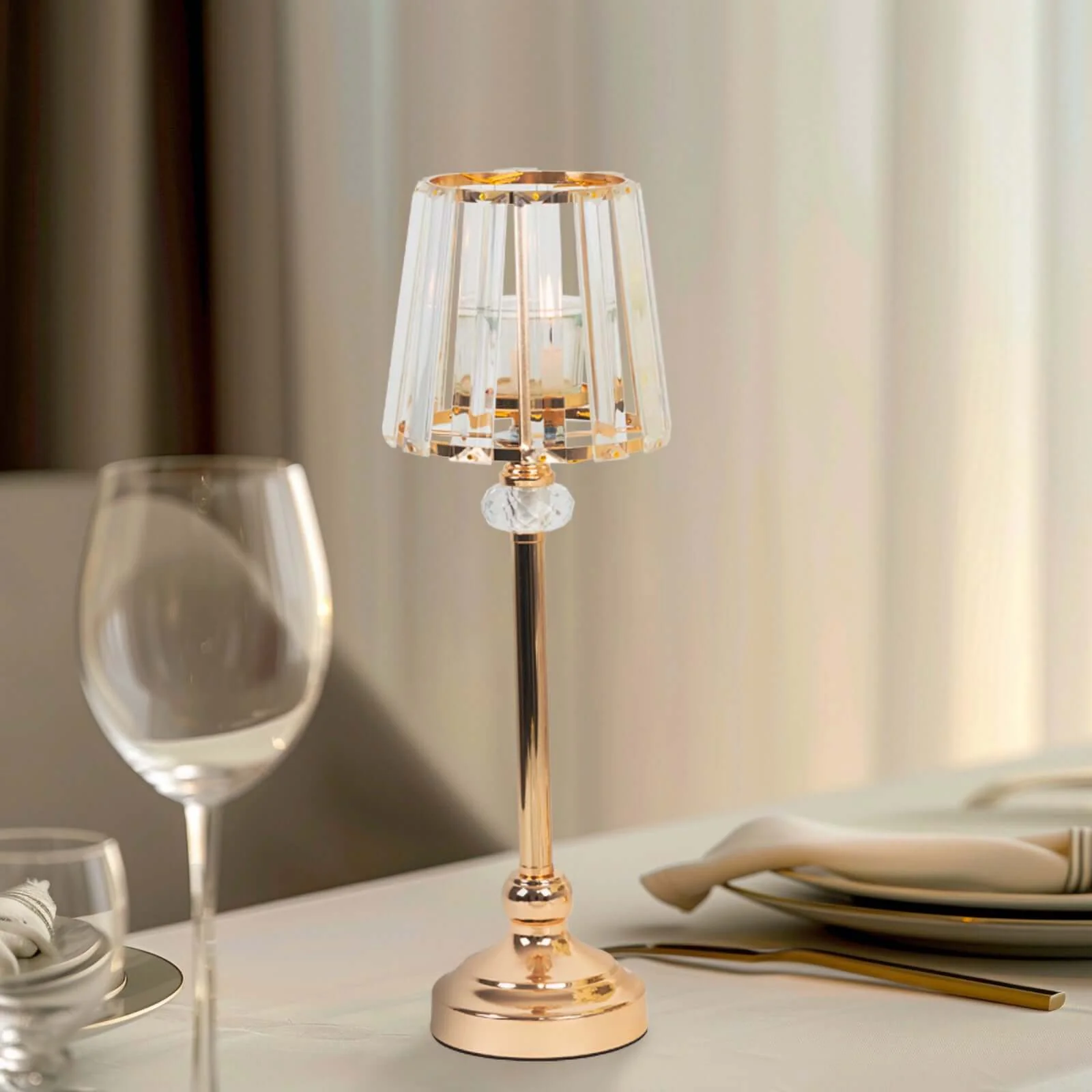 2-Pack Crystal Pendant Candle Holders 15" Classic Empire Lamp Shade Style in Gold, Votive Candle Stand For Table Centerpieces - Image 5