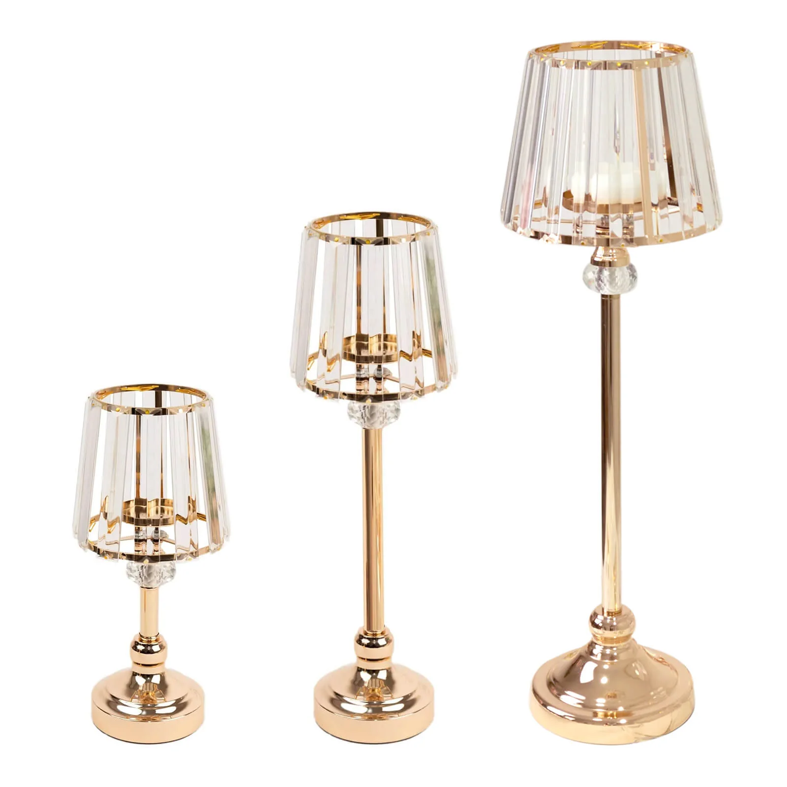 2-Pack Crystal Pendant Candle Holders 15" Classic Empire Lamp Shade Style in Gold, Votive Candle Stand For Table Centerpieces - Image 9