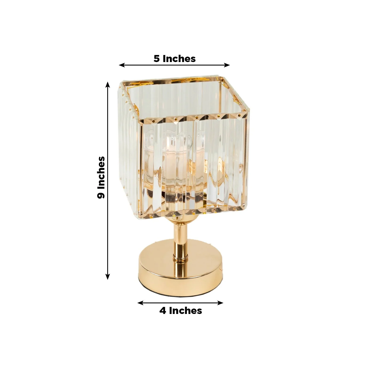 2 Pack Crystal Pendant Hurricane Candle Holders in Gold, 9" Elegant Square Design for Pillar Candles, Decorative Table Centerpieces - Image 2