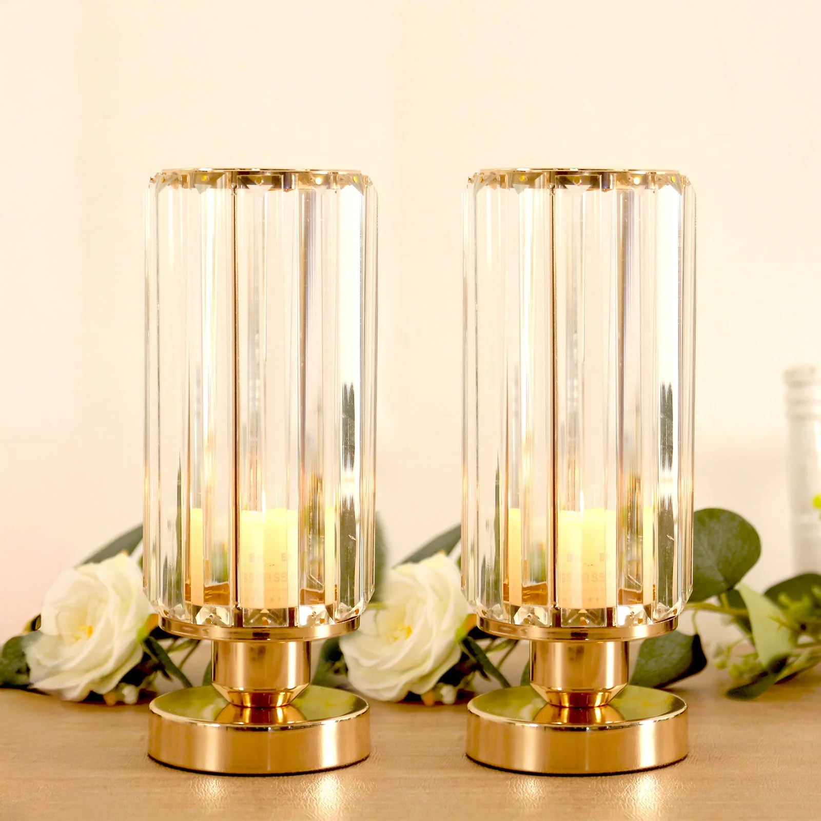 2 Pack Crystal Pendant Hurricane Candle Holders in Gold - Image 10