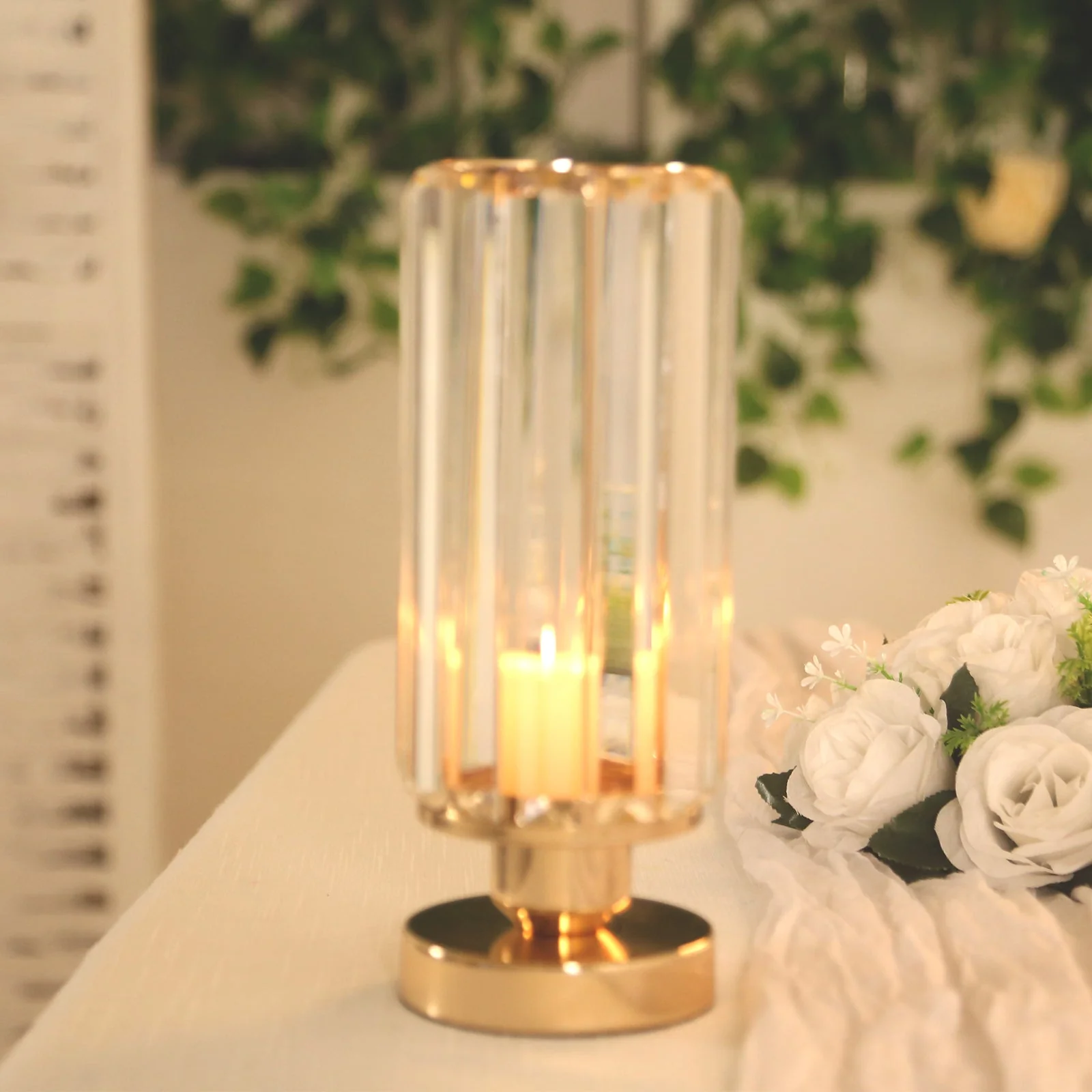 2 Pack Crystal Pendant Hurricane Candle Holders in Gold - Image 5