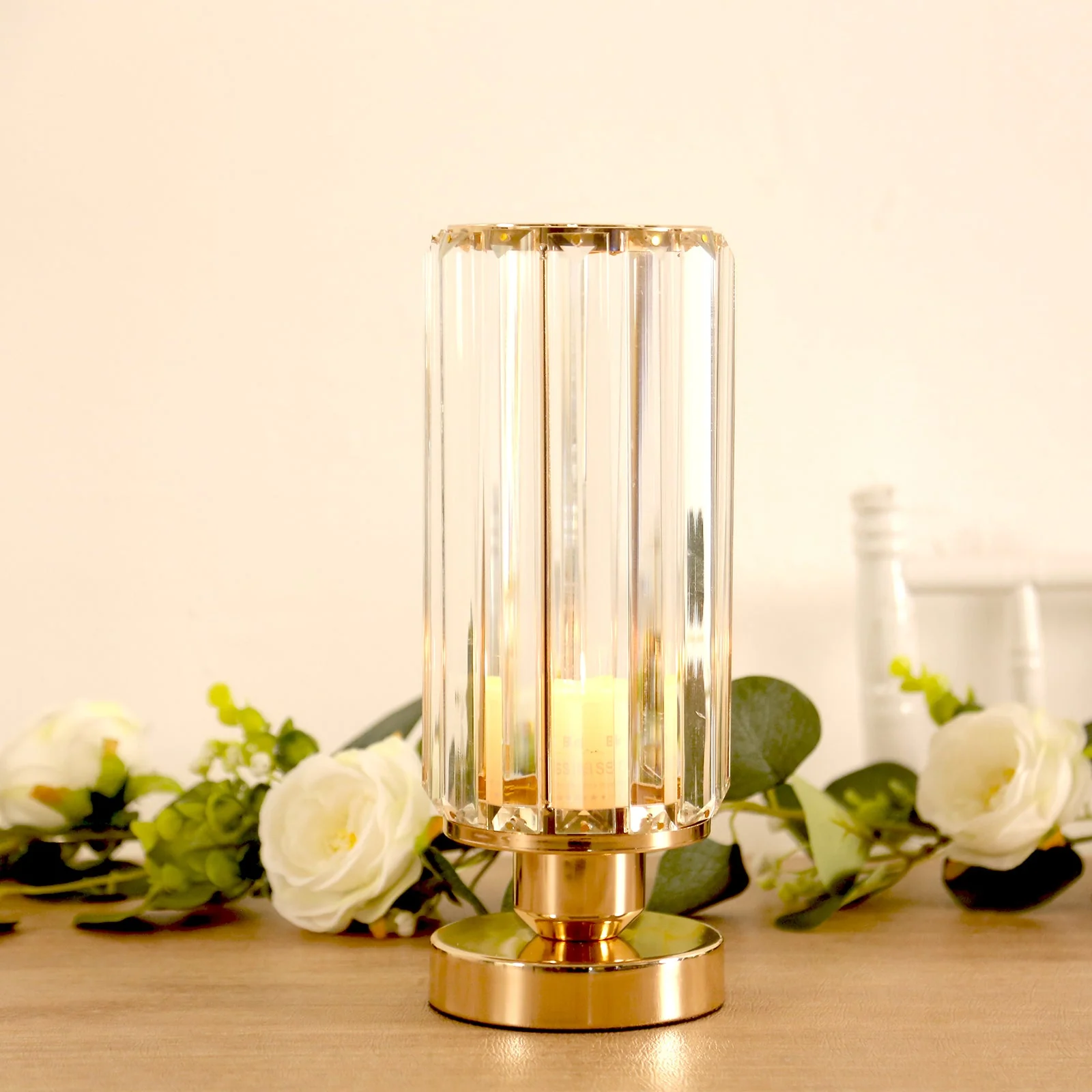 2 Pack Crystal Pendant Hurricane Candle Holders in Gold - Image 9