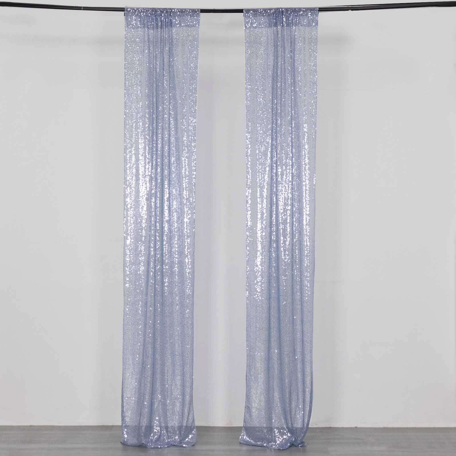 2 Pack Dusty Blue Sequin Backdrop Drape Curtains with Rod Pockets, Seamless Glitter Mesh Photo Booth Event Divider Panels - 8ftx2ft - Image 8