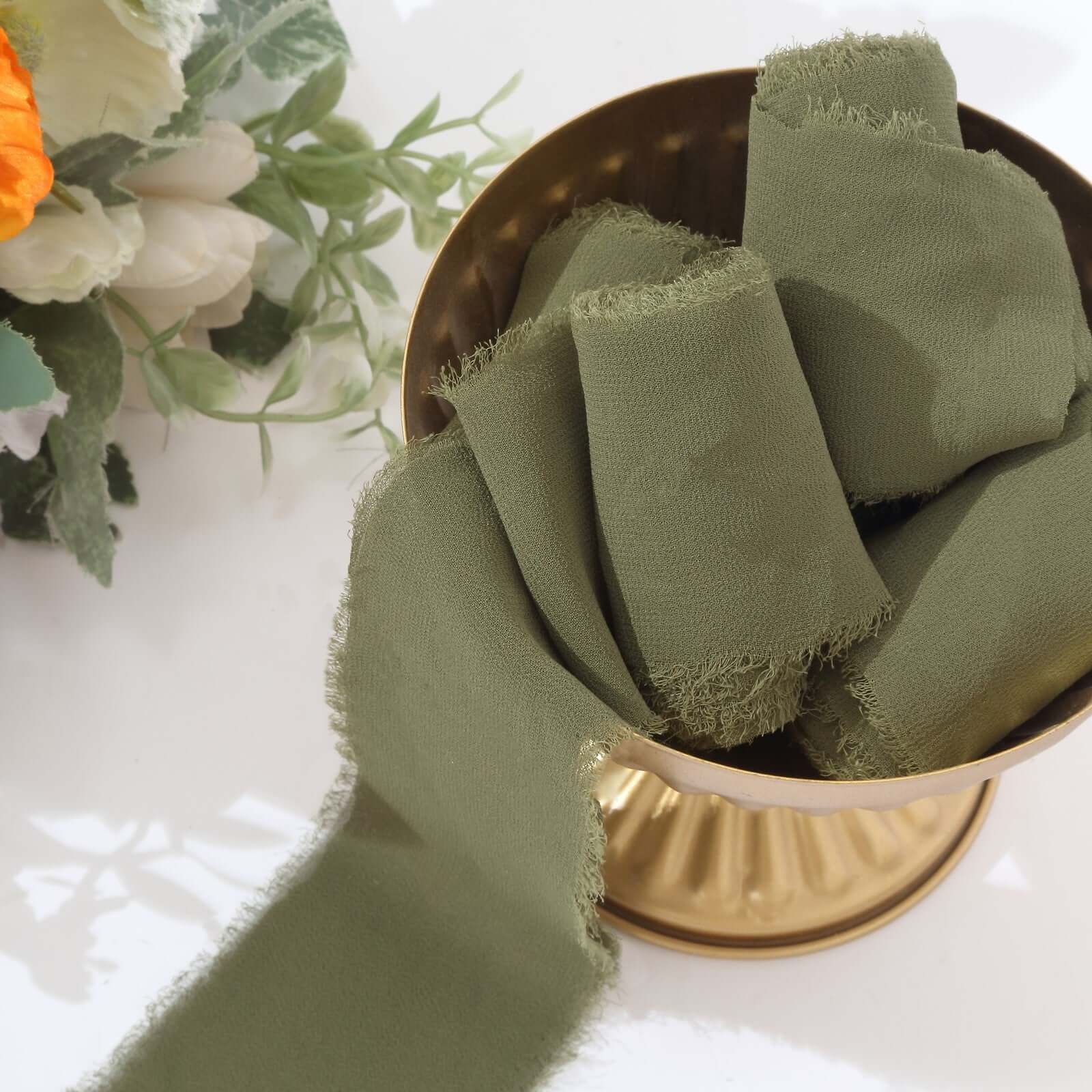 2 Pack Dusty Sage Green Silk-Like Chiffon Linen Ribbon Roll For Bouquets, Wedding Invitations Gift Wrapping 6yd - Image 9