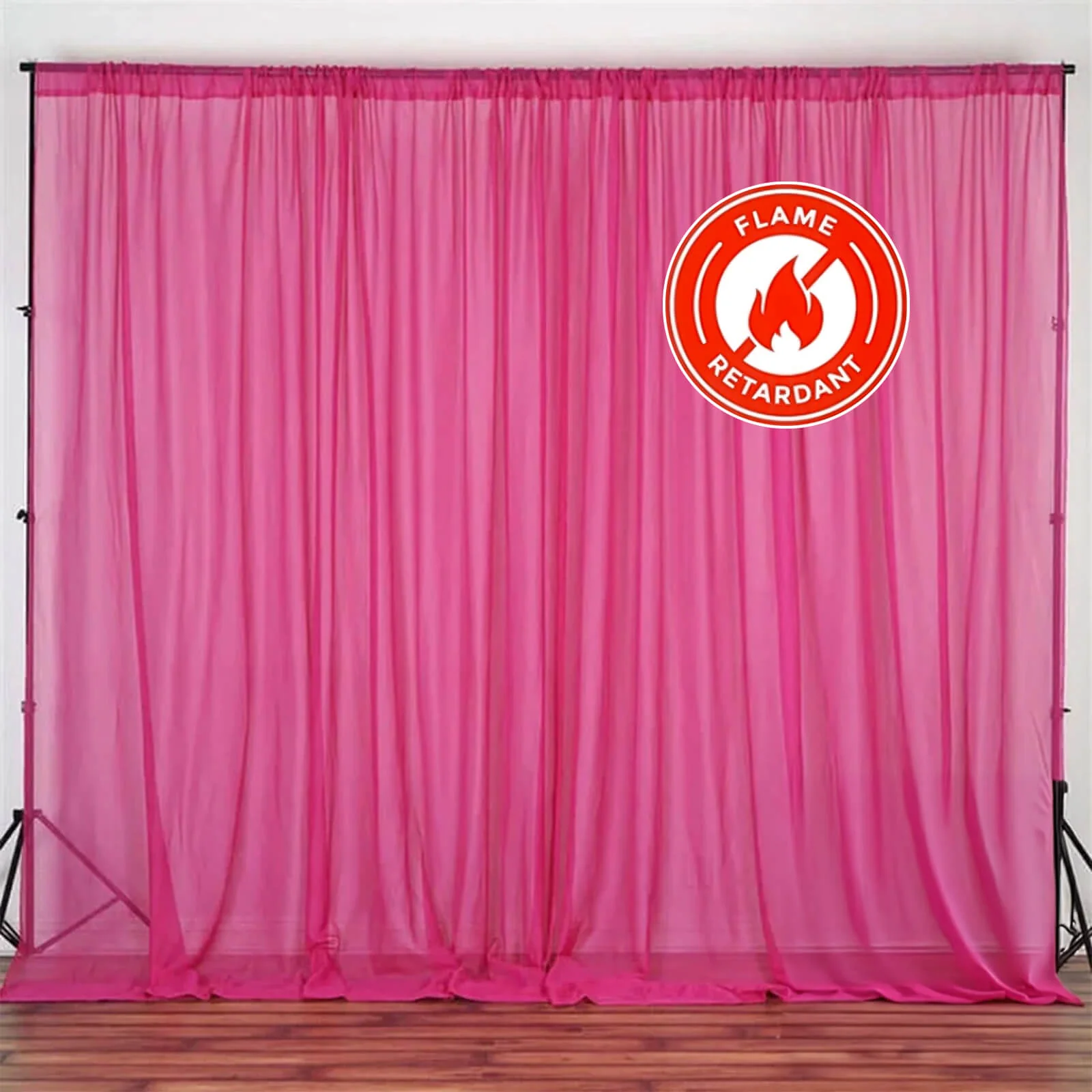 2 Pack 5ftx10ft Fuchsia Chiffon Backdrop Drape Curtains, Durable Flame Resistant Sheer Organza Event Divider Panels With Rod Pockets - Image 6
