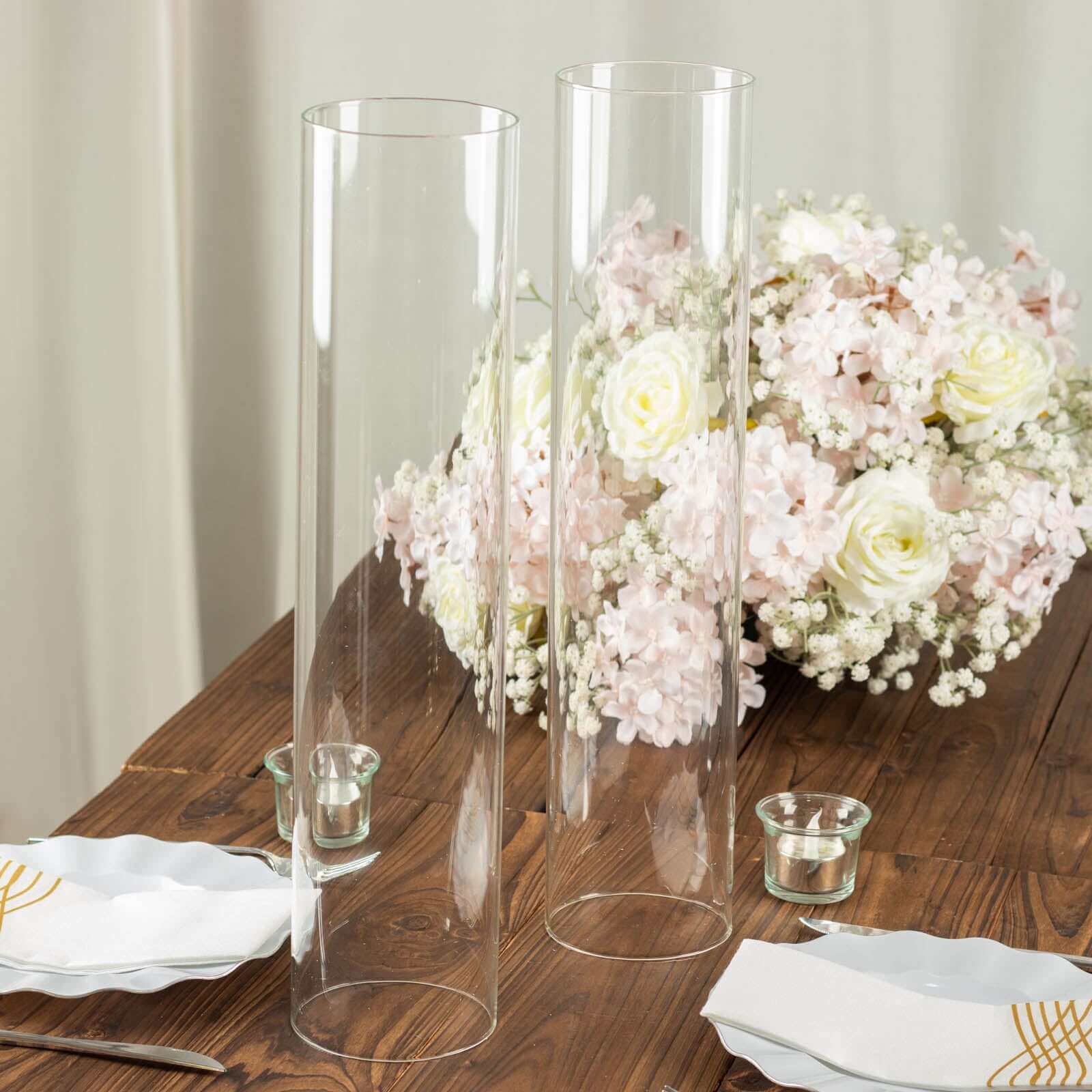 2-Pack Glass Candelabra Shades Open End Hurricane Design 18" Clear - Stylish Table Centerpiece for Weddings & Gatherings - Image 2