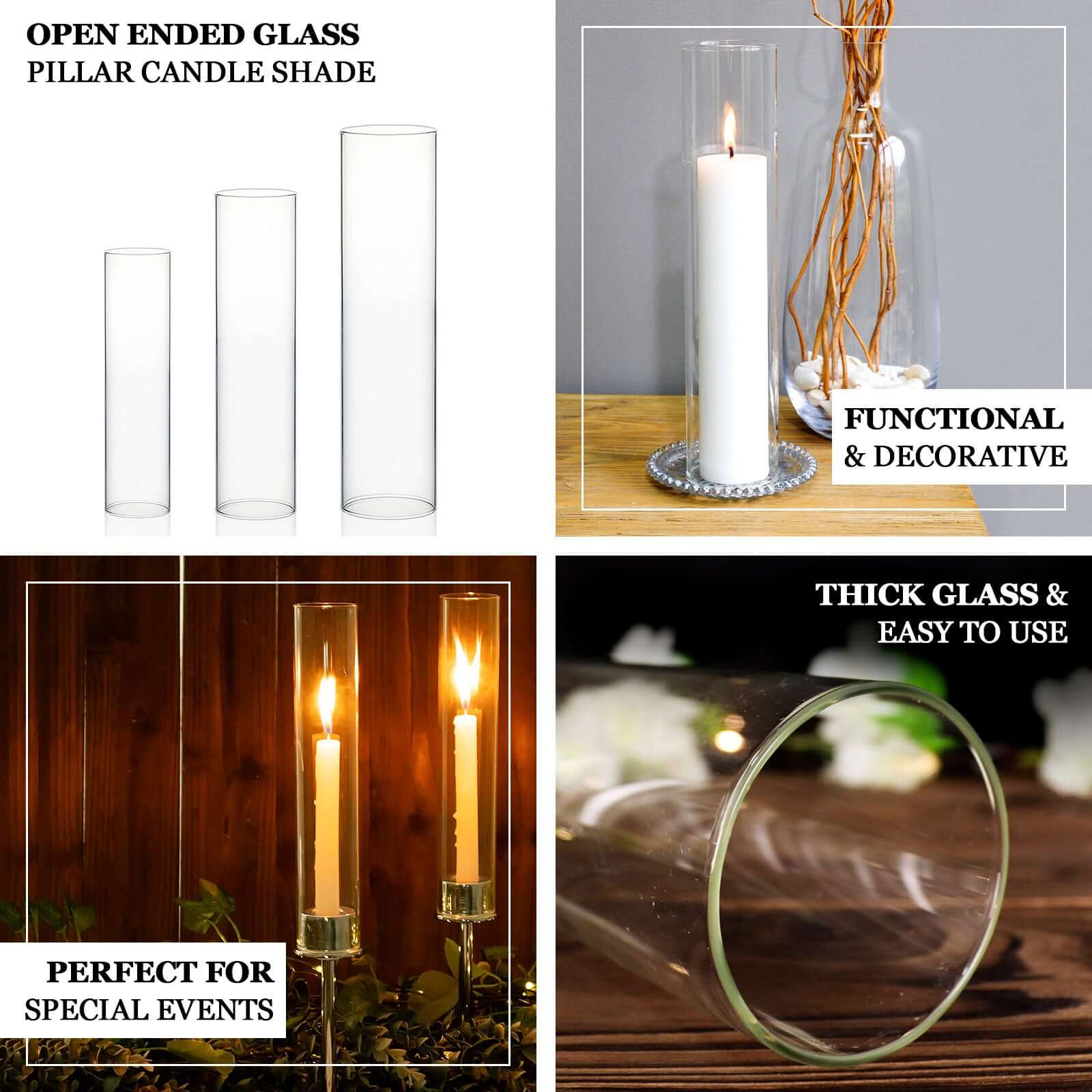 2-Pack Glass Candelabra Shades Open End Hurricane Design 18" Clear - Stylish Table Centerpiece for Weddings & Gatherings - Image 4