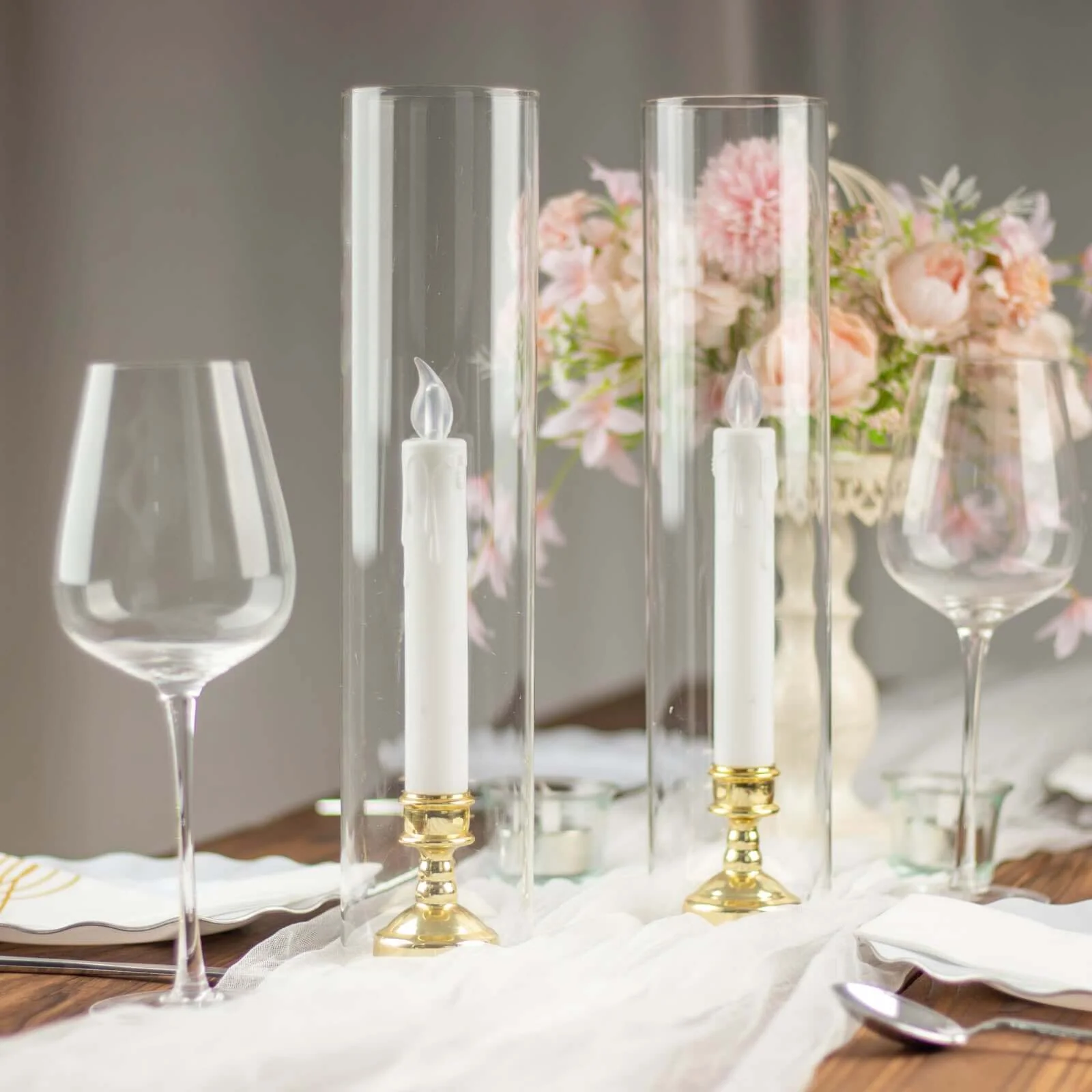 2-Pack Glass Candelabra Shades Open End Hurricane Design 18" Clear - Stylish Table Centerpiece for Weddings & Gatherings - Image 8