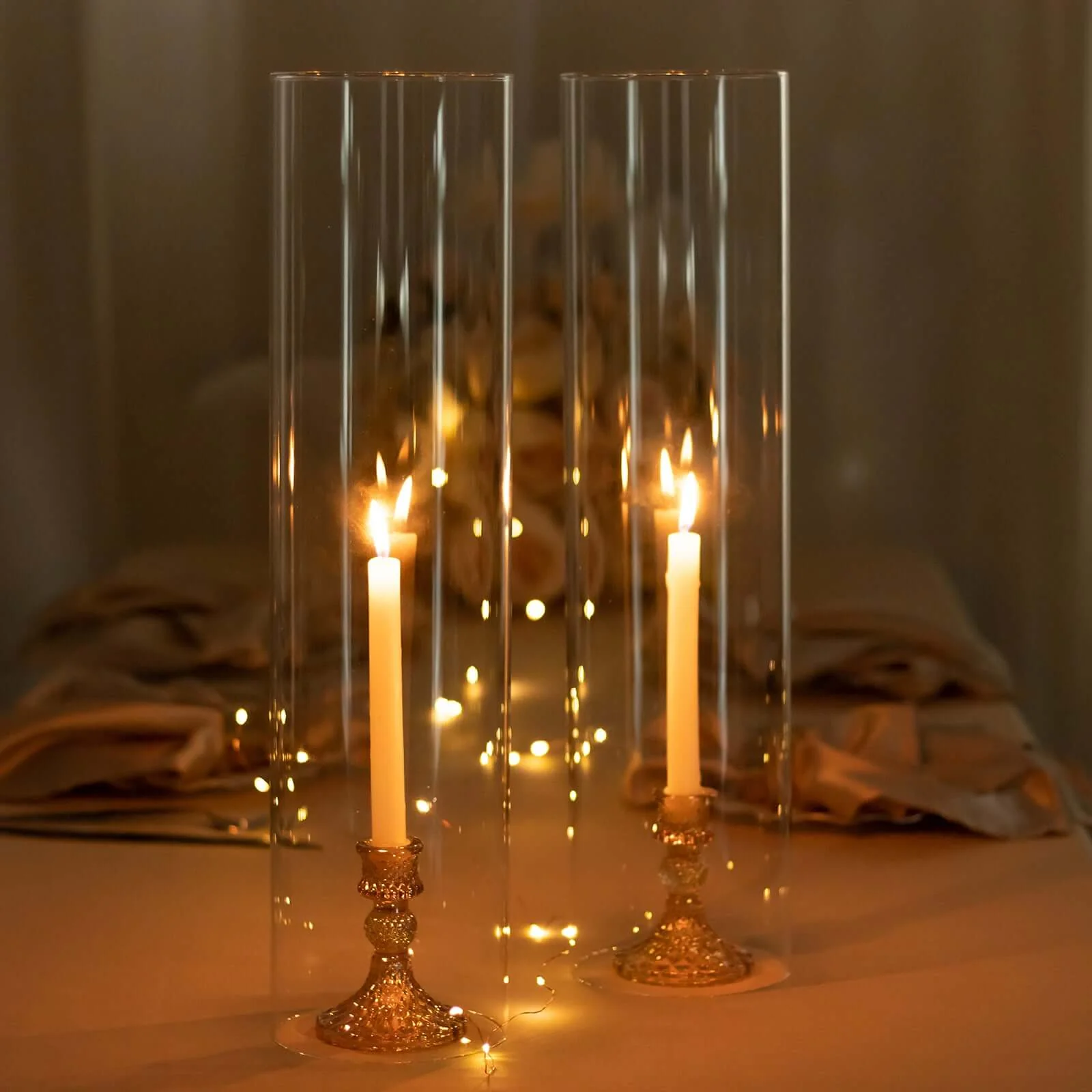 2-Pack Glass Candelabra Shades Open End Hurricane Design 20" Clear - Stylish Table Centerpiece for Weddings & Gatherings - Image 8