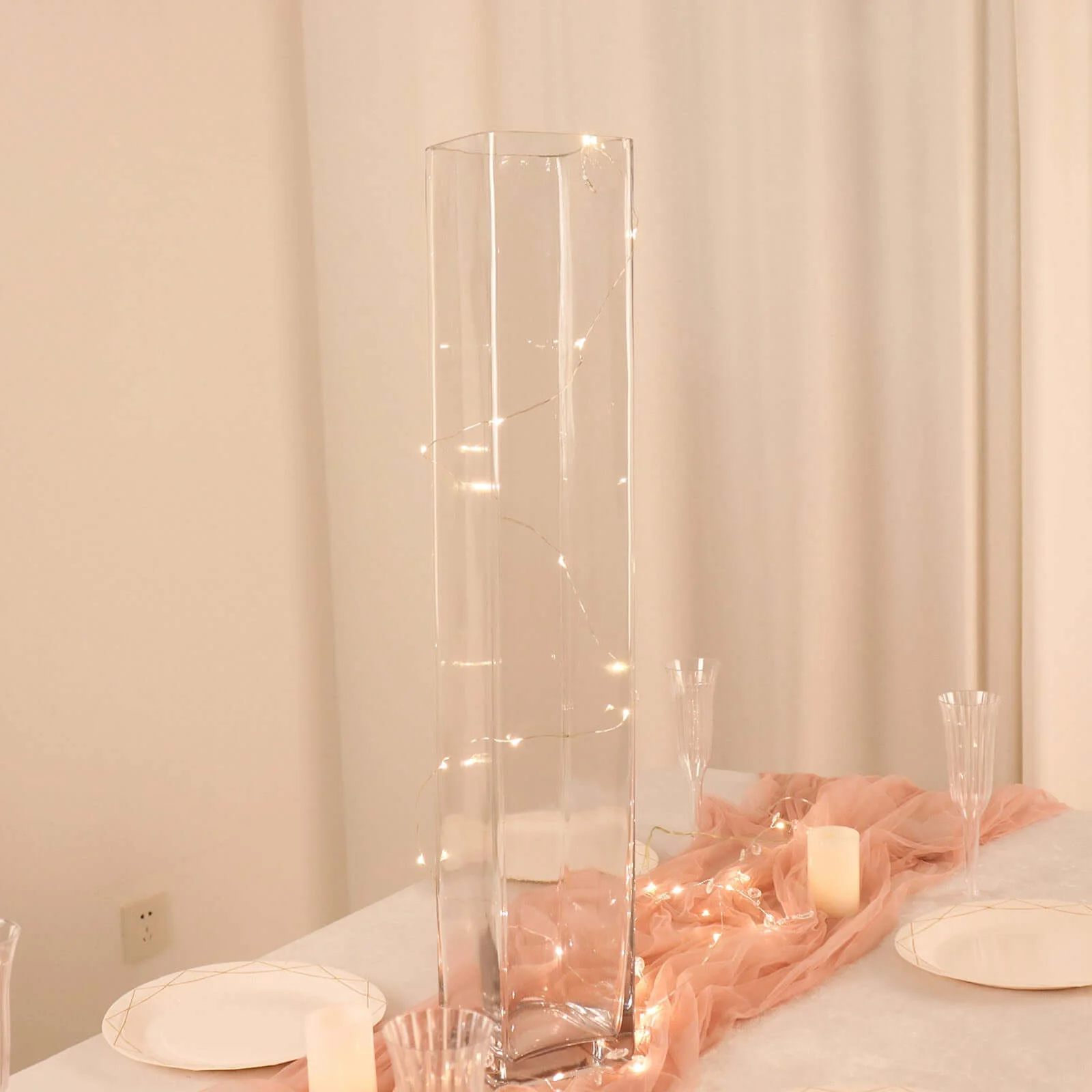 2-Pack Glass Cylinder Vases Square Design 28" Clear - Heavy Duty Flower Centerpieces for Events - Image 7