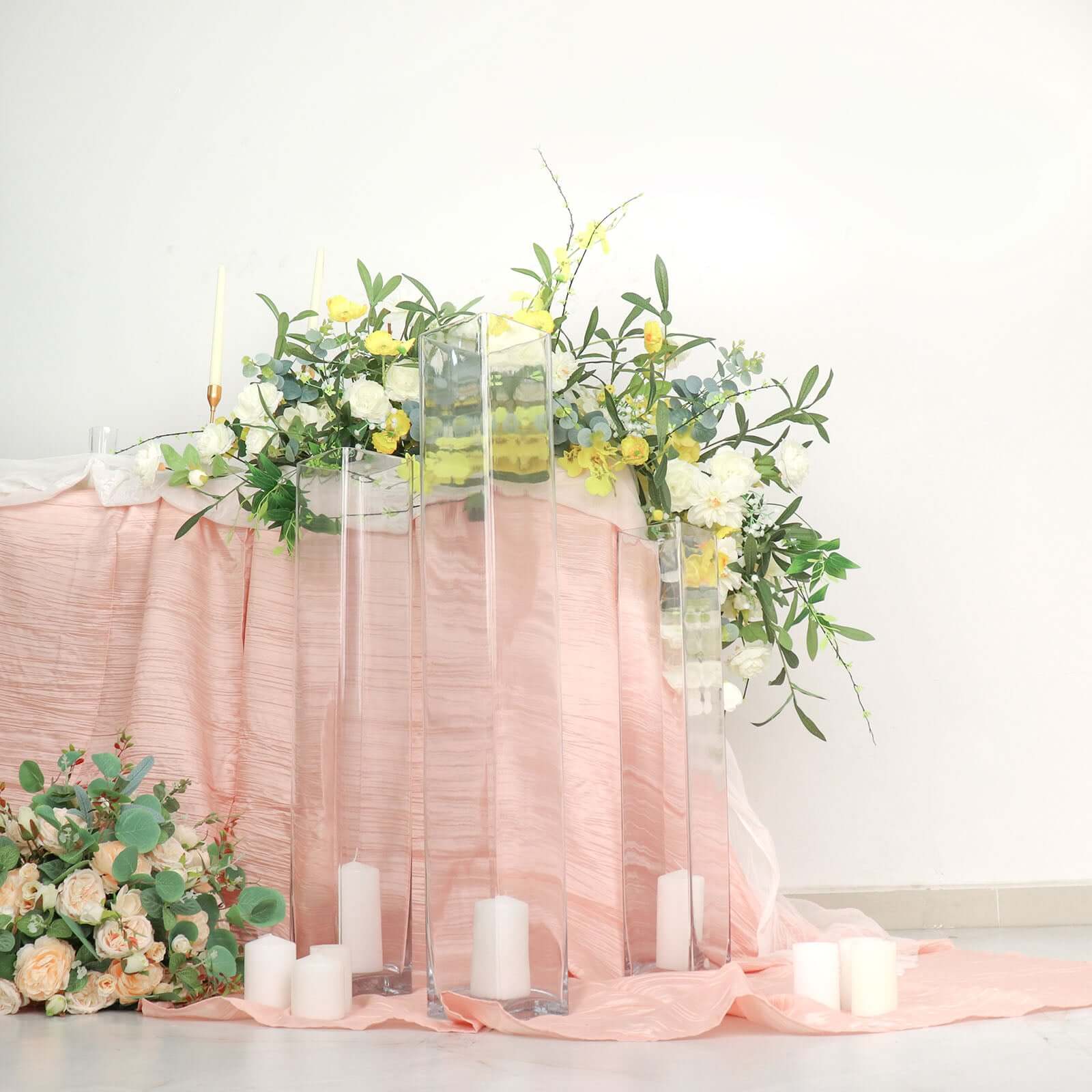 2-Pack Glass Cylinder Vases Square Design 32" Clear - Heavy Duty Flower Centerpieces for Events - Image 11