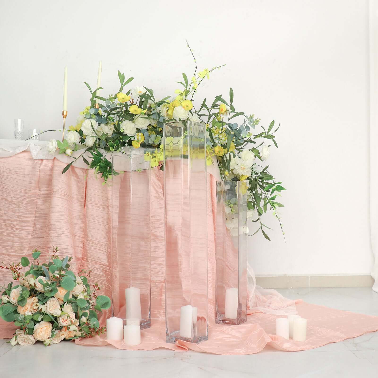 2-Pack Glass Cylinder Vases Square Design 32" Clear - Heavy Duty Flower Centerpieces for Events - Image 12