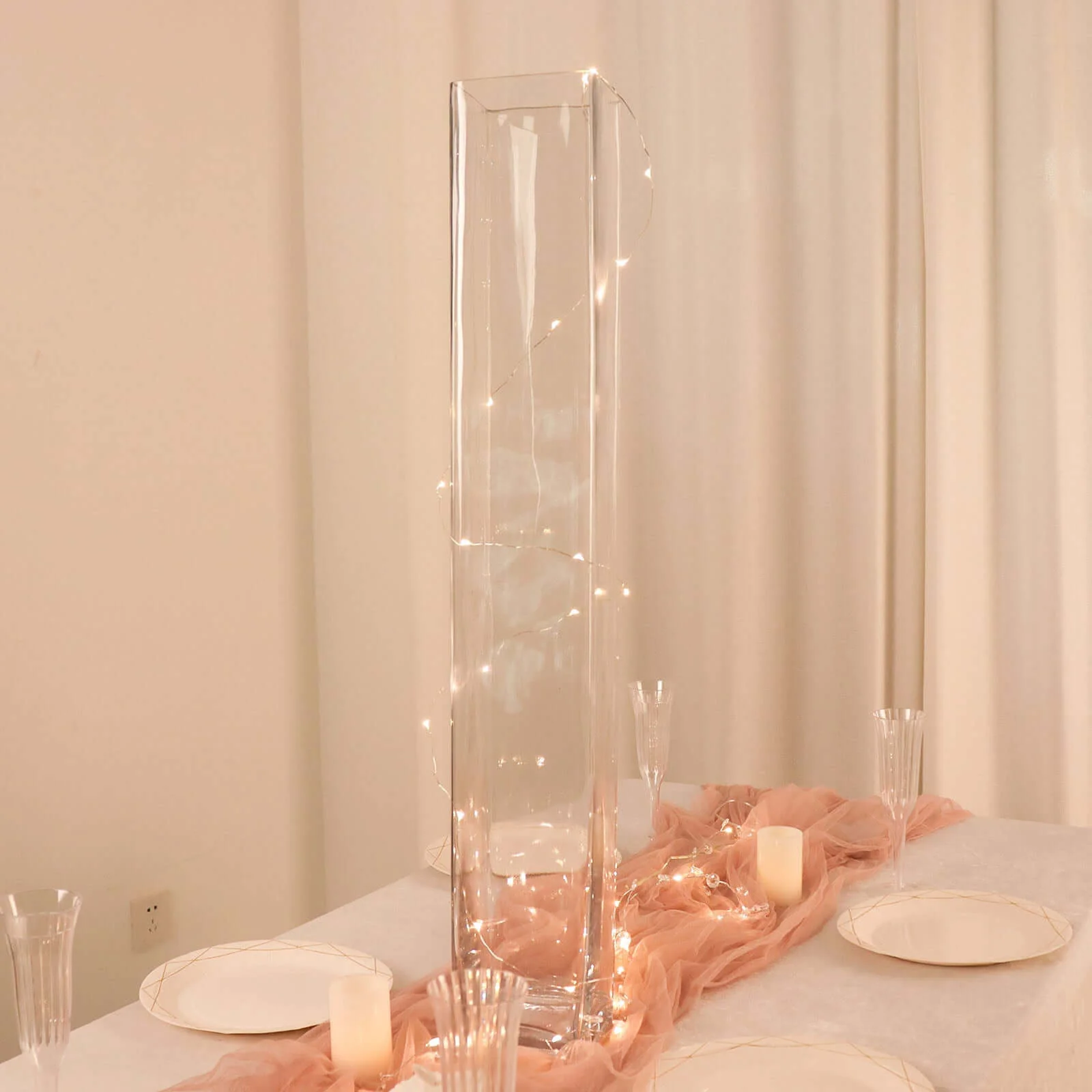 2-Pack Glass Cylinder Vases Square Design 32" Clear - Heavy Duty Flower Centerpieces for Events - Image 7