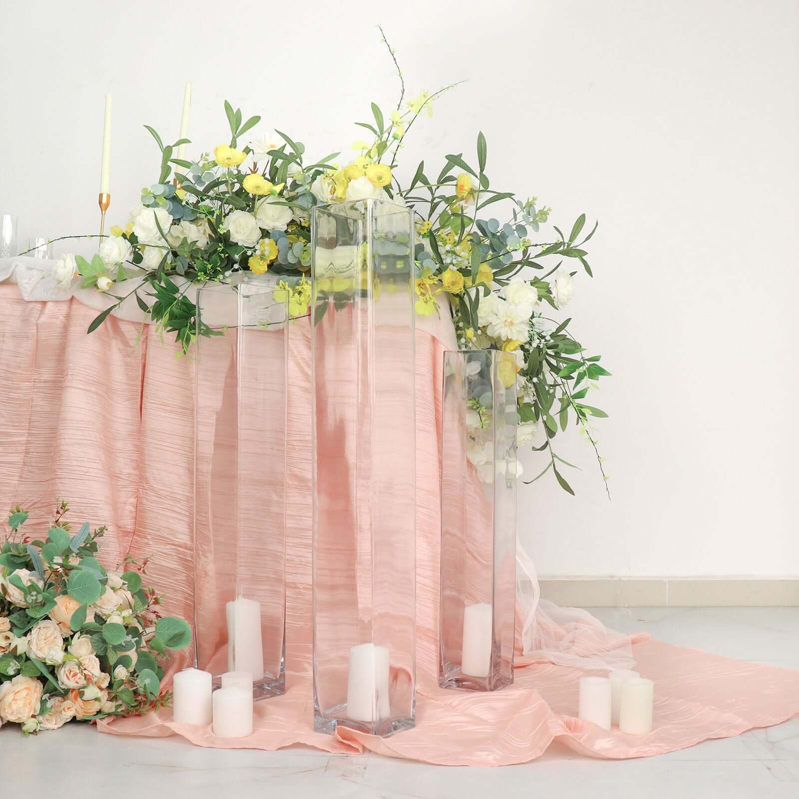 2-Pack Glass Cylinder Vases Square Design 32" Clear - Heavy Duty Flower Centerpieces for Events - Image 8