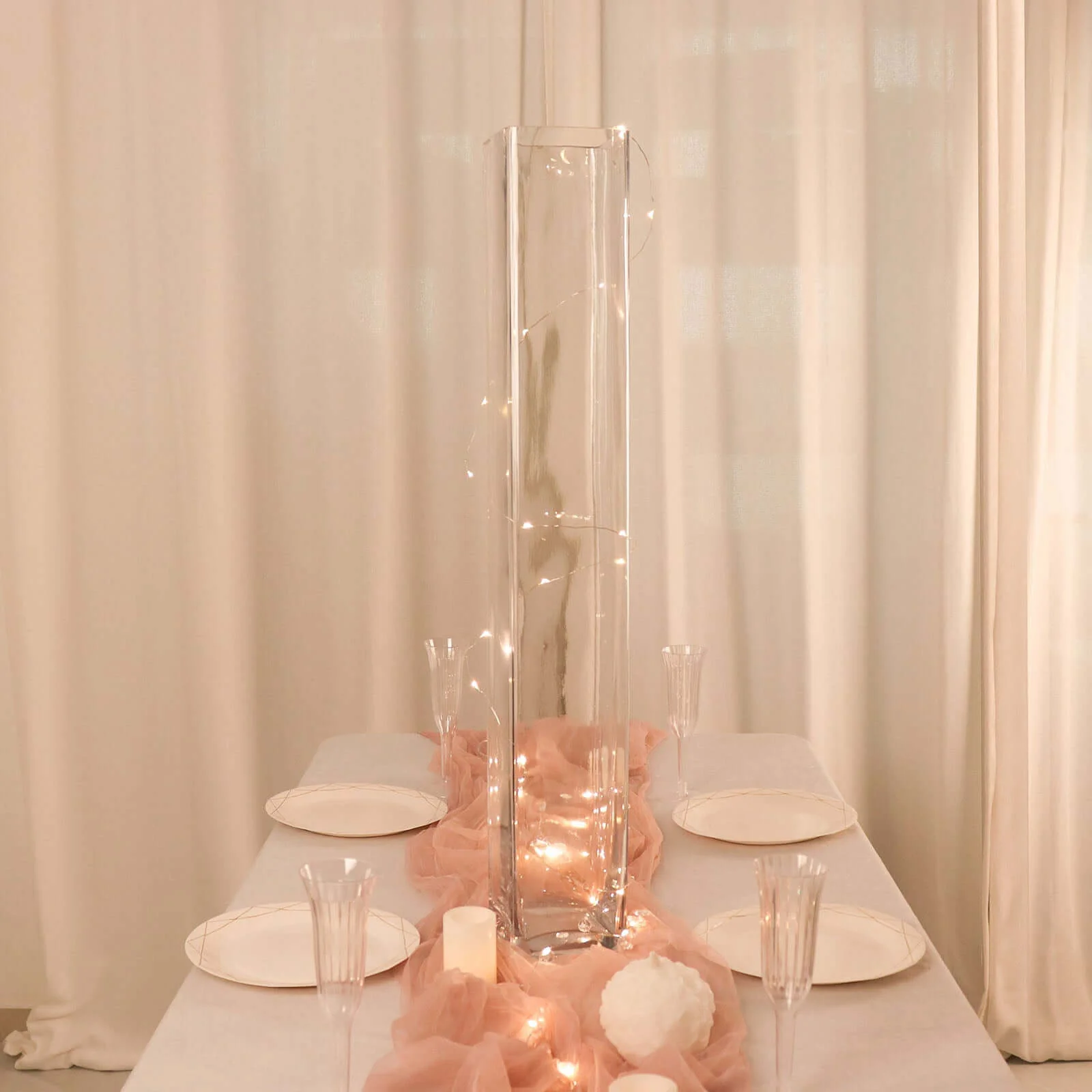 2-Pack Glass Cylinder Vases Square Design 32" Clear - Heavy Duty Flower Centerpieces for Events - Image 9