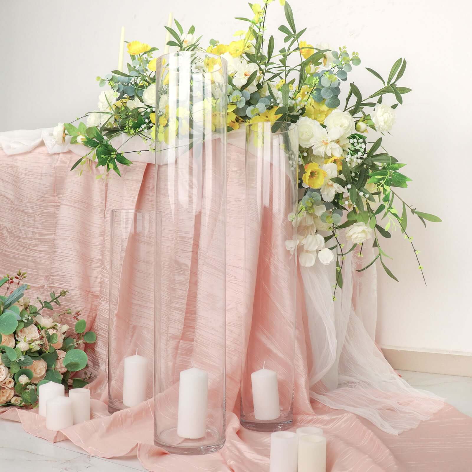 2-Pack Glass Flower Vases Heavy Duty Cylinder Design 32" Clear - Durable Centerpieces for Events - Image 8
