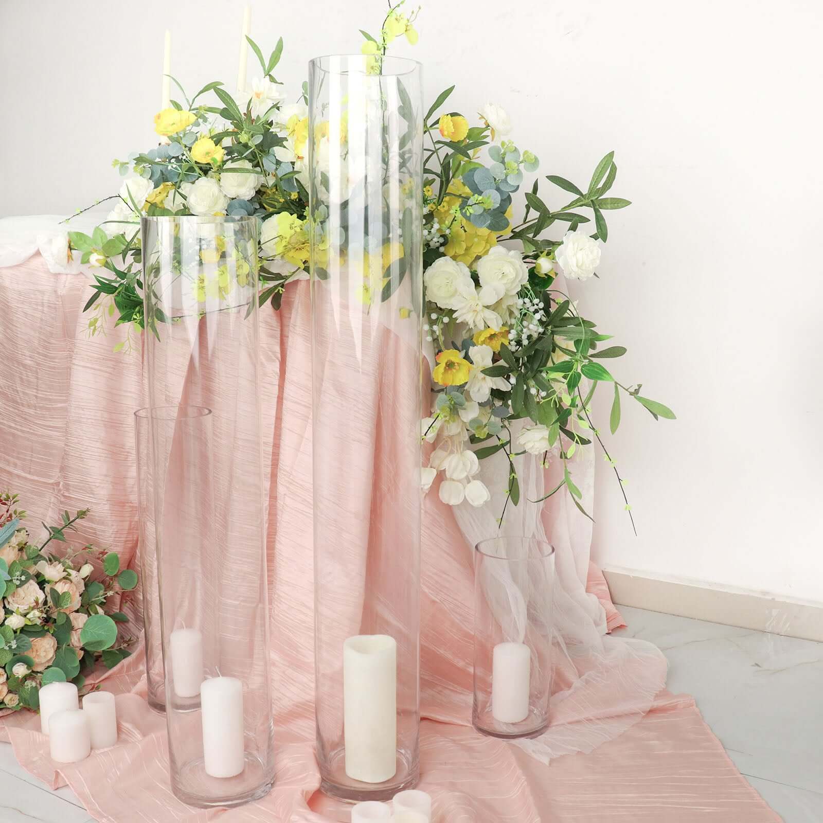 2-Pack Glass Flower Vases Heavy Duty Cylinder Design 40" Clear - Durable Centerpieces for Events - Image 12