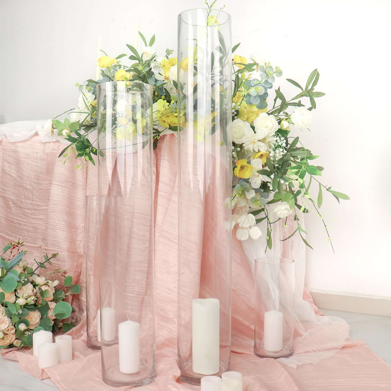 2-Pack Glass Flower Vases Heavy Duty Cylinder Design 40" Clear - Durable Centerpieces for Events - Image 13