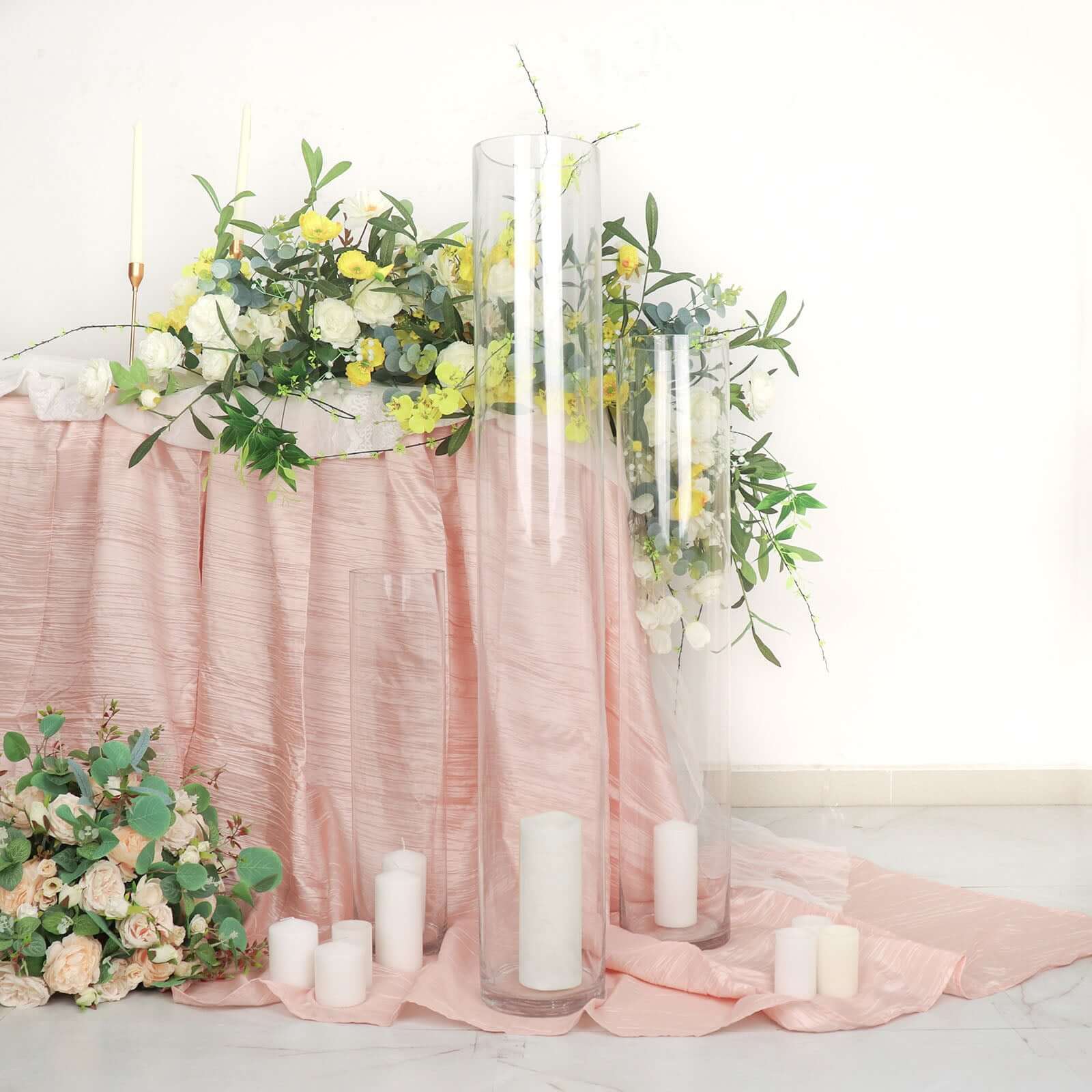 2-Pack Glass Flower Vases Heavy Duty Cylinder Design 40" Clear - Durable Centerpieces for Events - Image 2