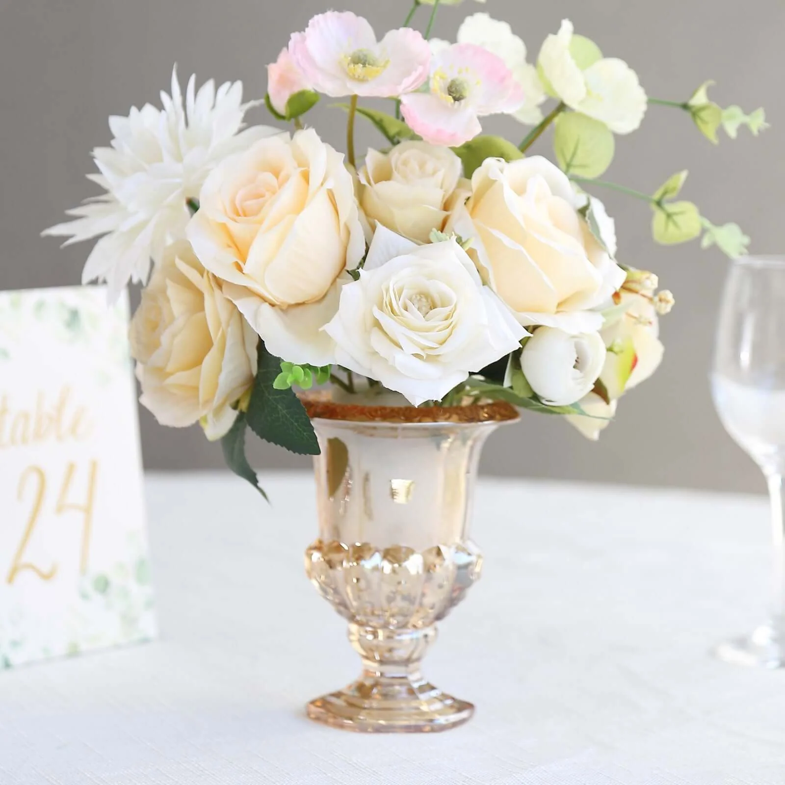 2-Pack Glass Flower Vases Mini Pedestal 6" in Classic Roman Urn Style Amber Gold - Refined Table Centerpieces - Image 8