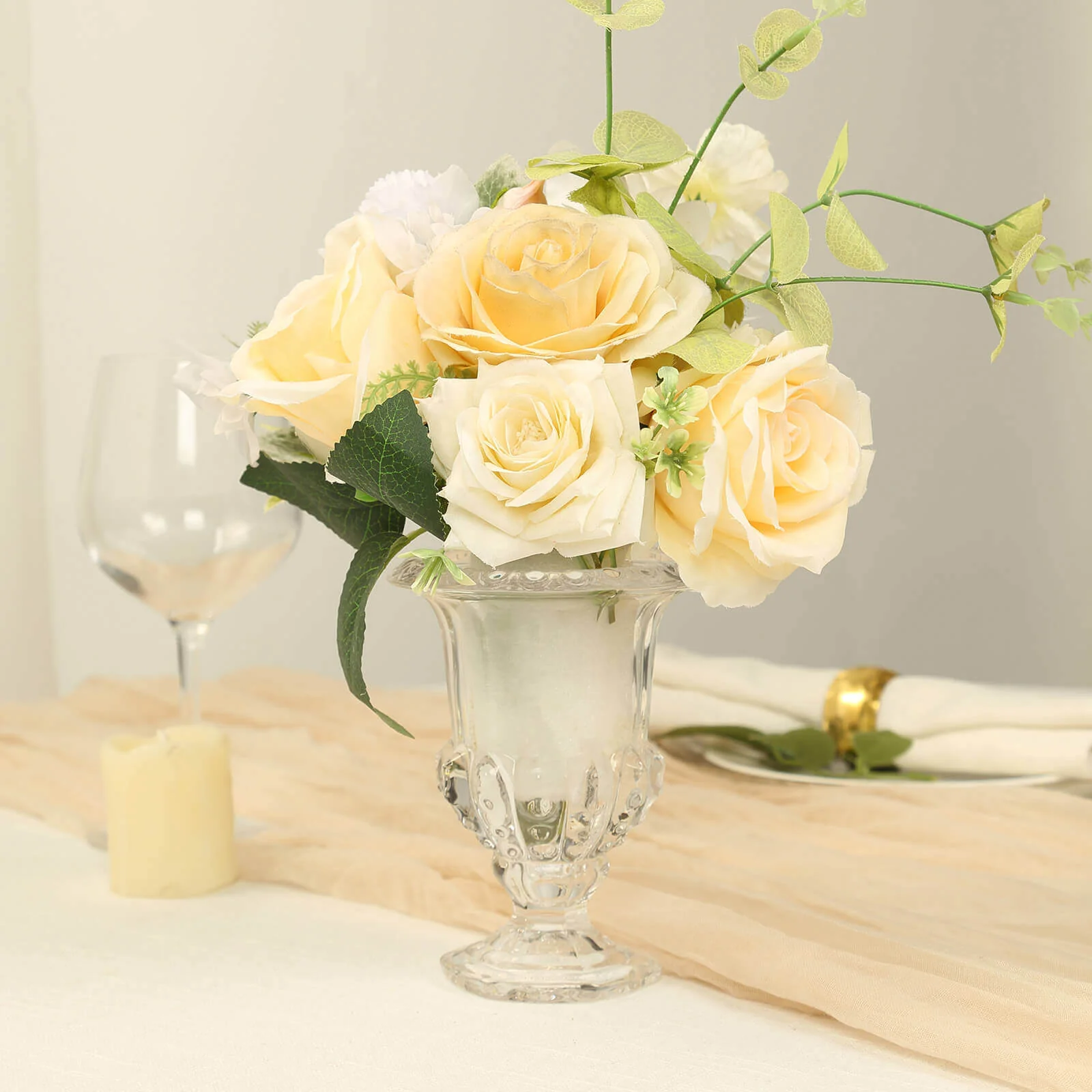 2-Pack Glass Flower Vases Mini Pedestal 6" in Classic Roman Urn Style Clear - Refined Table Centerpieces - Image 2