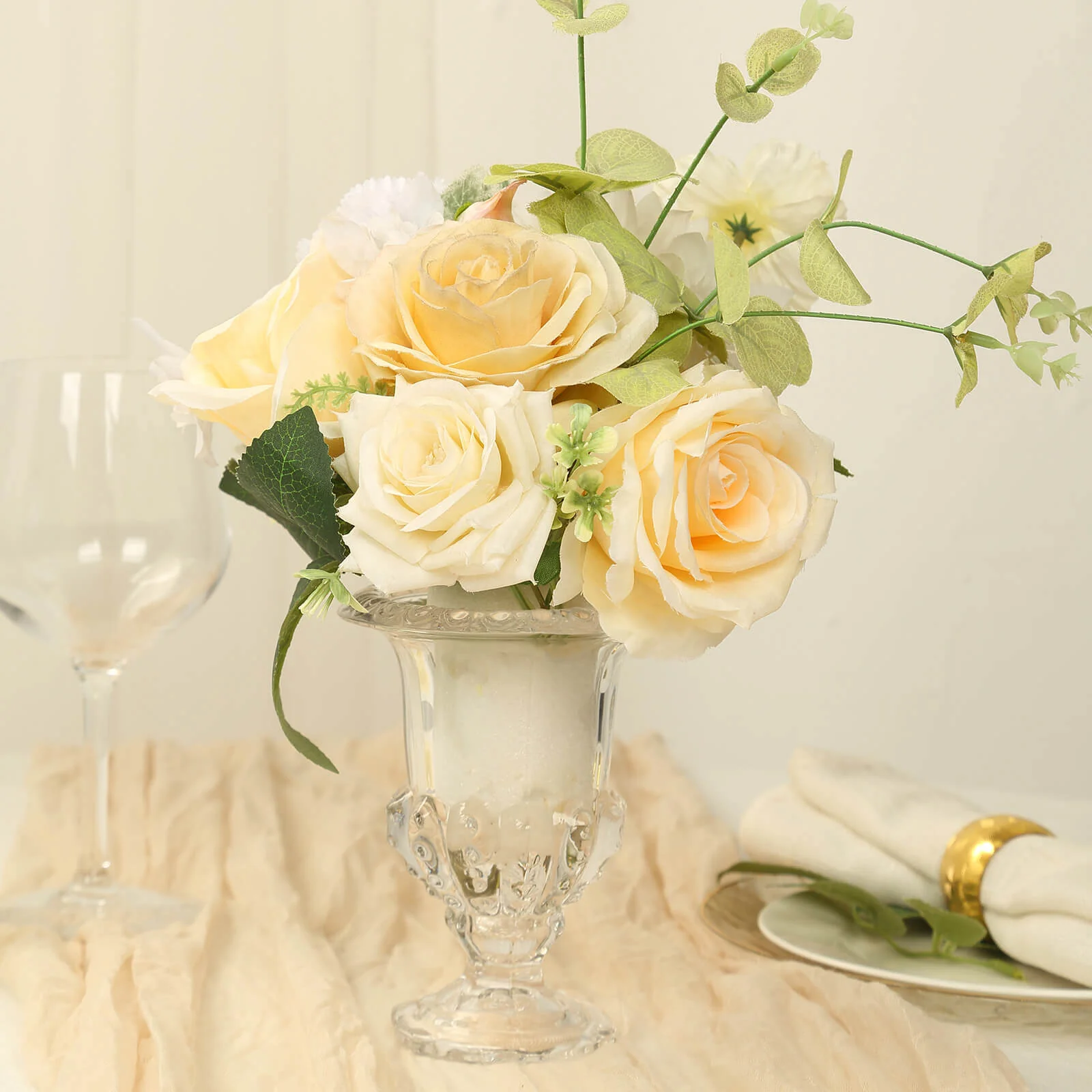 2-Pack Glass Flower Vases Mini Pedestal 6" in Classic Roman Urn Style Clear - Refined Table Centerpieces - Image 6