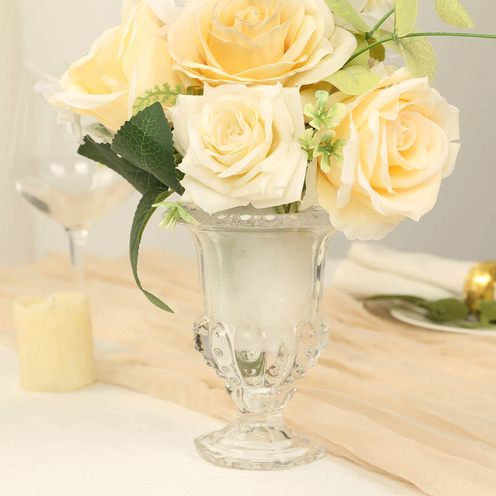 2-Pack Glass Flower Vases Mini Pedestal 8" in Classic Roman Urn Style Clear - Stylish Table Centerpieces - Image 2
