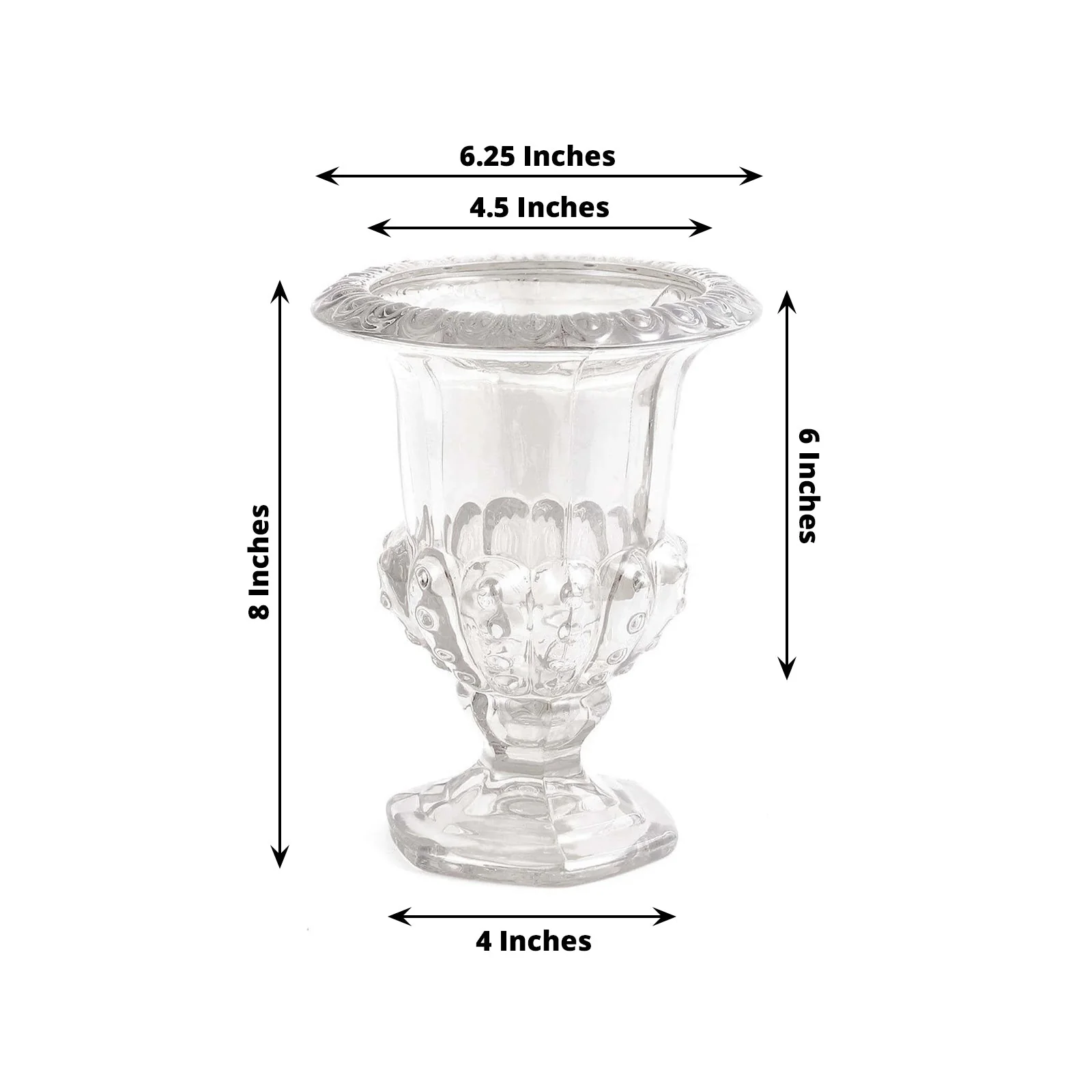 2-Pack Glass Flower Vases Mini Pedestal 8" in Classic Roman Urn Style Clear - Stylish Table Centerpieces - Image 3