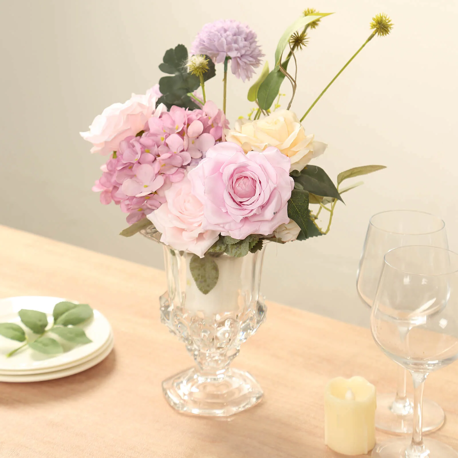 2-Pack Glass Flower Vases Mini Pedestal 8" in Classic Roman Urn Style Clear - Stylish Table Centerpieces - Image 8