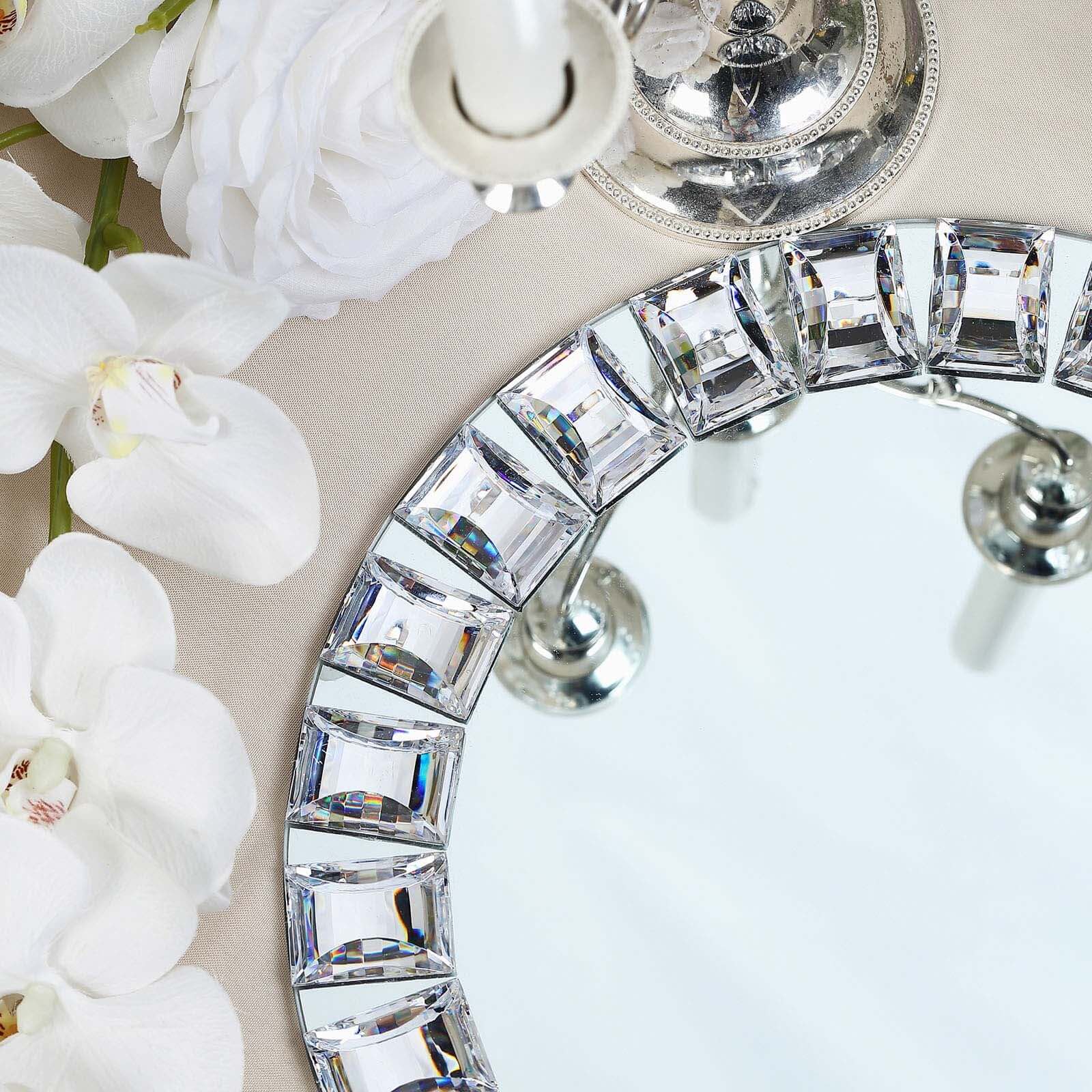 2-Pack Glass Mirror Charger Plates 13" Round Silver with Jeweled Rim - Premium Decorative Dinner Party Charger Tableware - Image 2