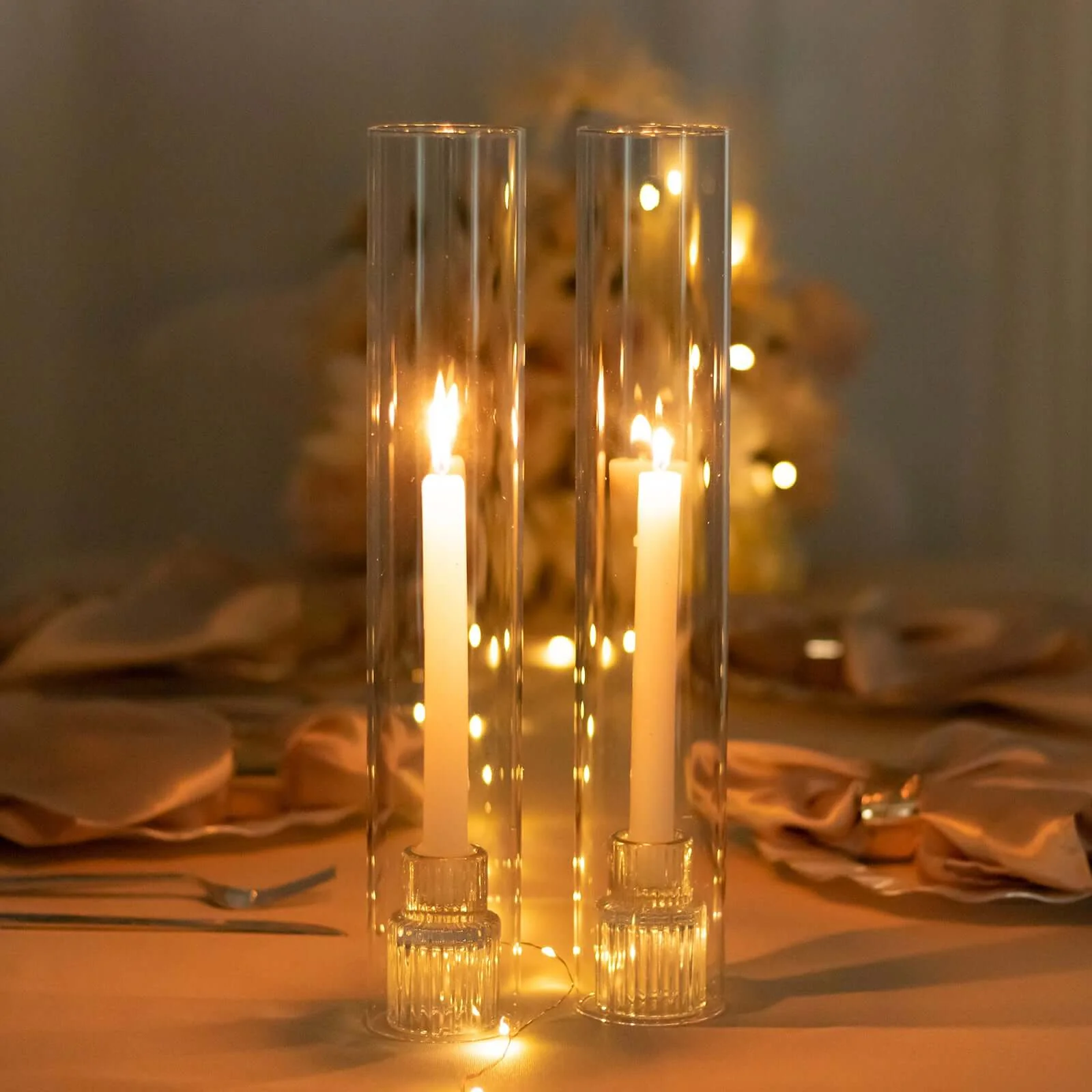 2-Pack Glass Pillar Hurricane Candle Shades 14" - Clear Chimney Tube with 2.25" Wide Open Ends - Image 2