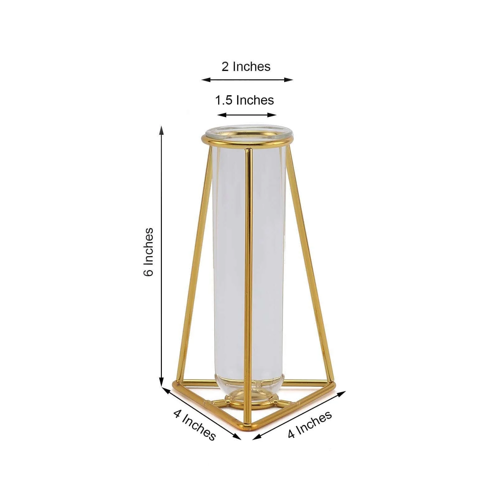 2-Pack Gold Metal Frame Bud Vases 6" Triangular Geometric Design - Test Tube Mini Wedding Centerpieces - Image 3