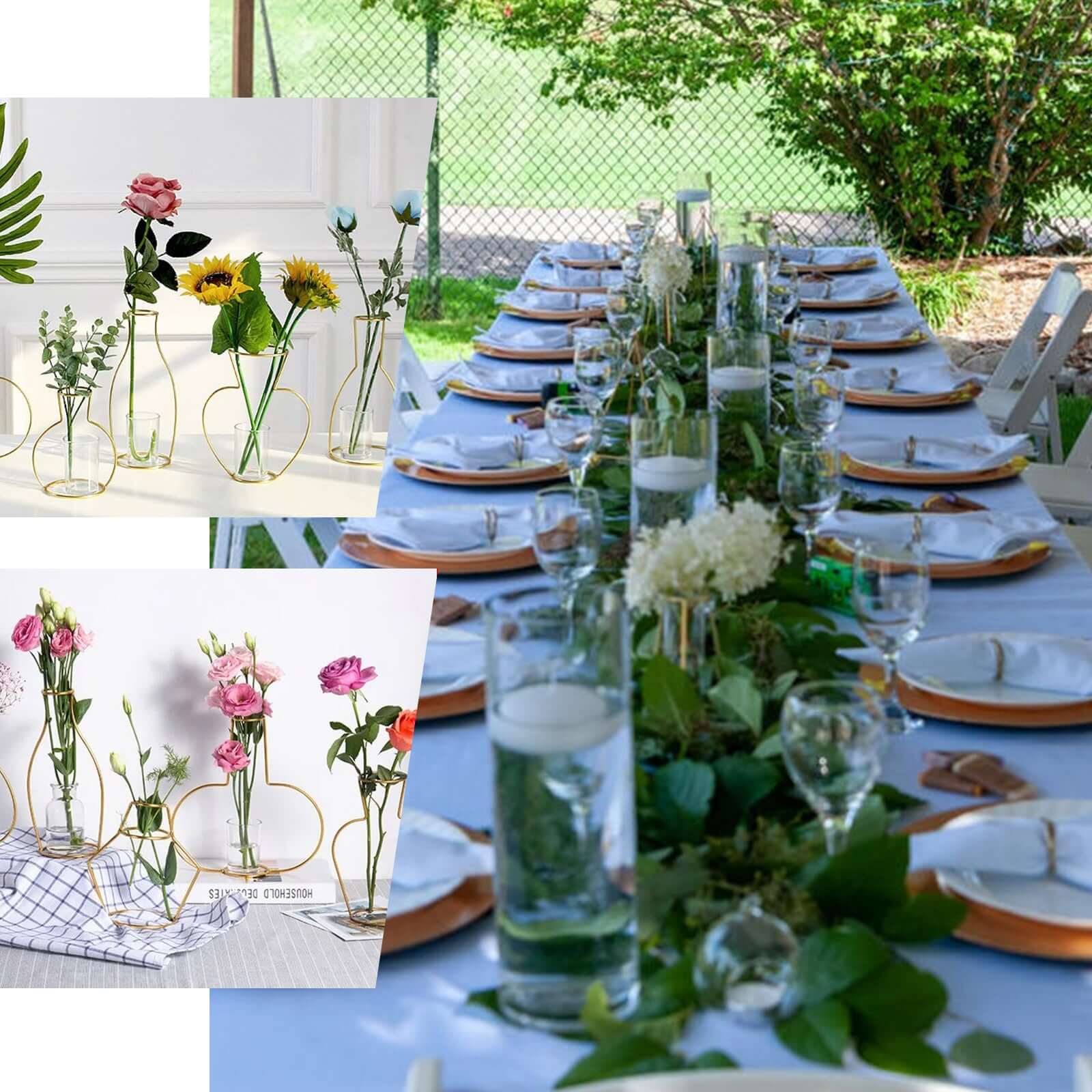 2-Pack Gold Metal Frame Bud Vases 6" Triangular Geometric Design - Test Tube Mini Wedding Centerpieces - Image 5