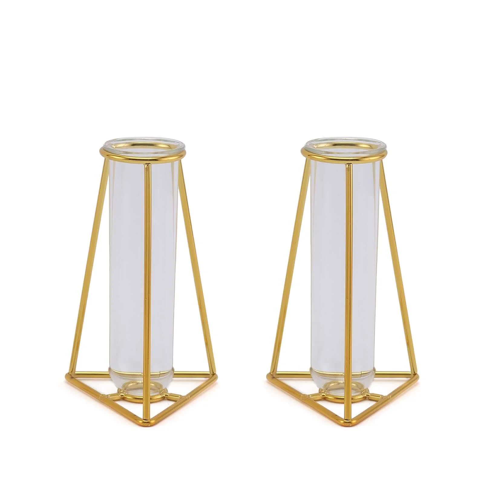 2-Pack Gold Metal Frame Bud Vases 6" Triangular Geometric Design - Test Tube Mini Wedding Centerpieces - Image 6