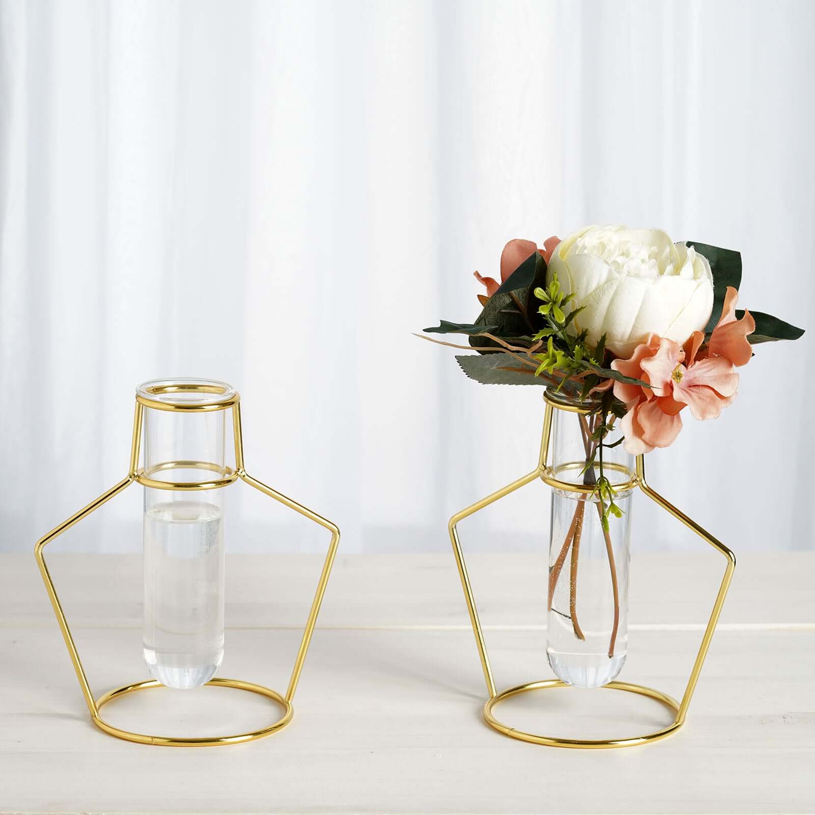 2-Pack Gold Metal Frame Test Tube Vase Flower Stands 6.5" Geometric Design - Decorative Centerpieces - Image 2