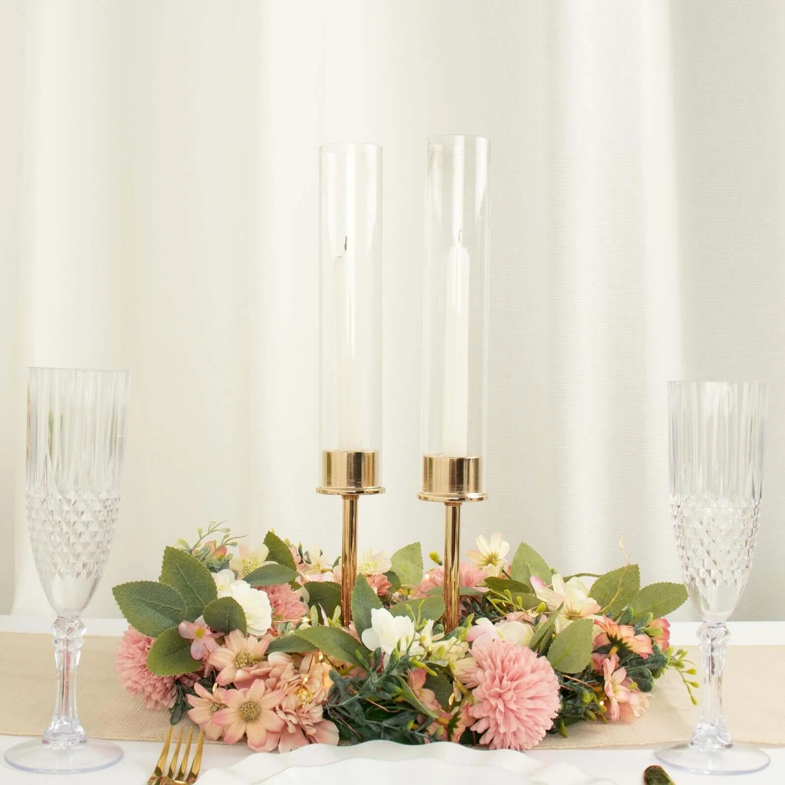 2-Pack Gold Metal Taper Candlestick Holders 16" - Clear Glass Hurricane Candle Stands With Chimney Candle Shades - Image 8