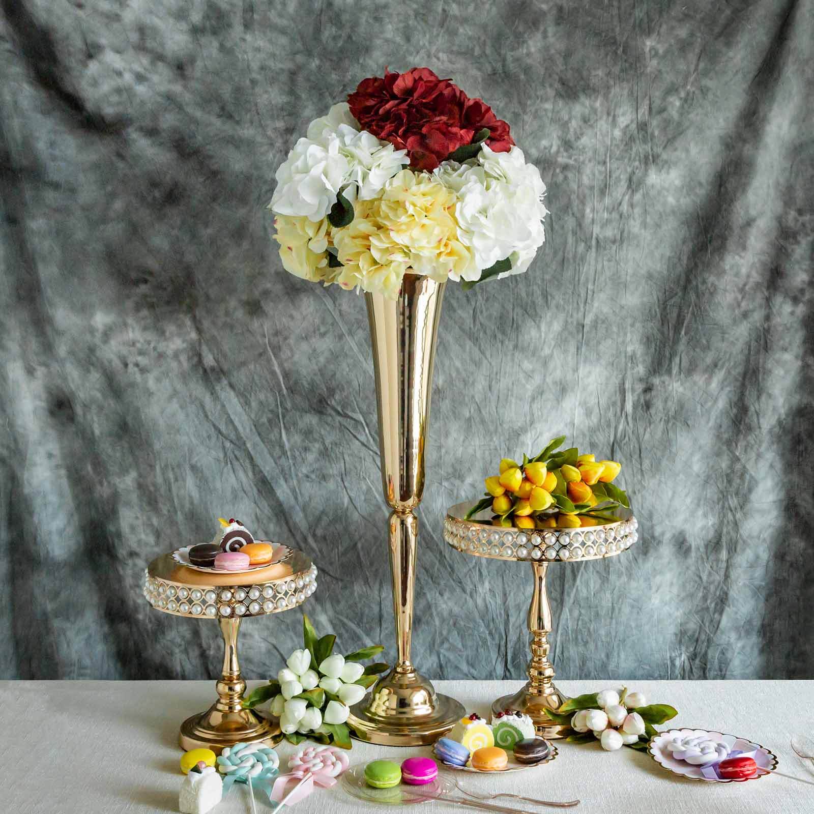 2 Pack Gold Metal Trumpet Vases Set 29" - Tall Floral Vase for Flower Arrangements & Table Centerpieces - Image 2