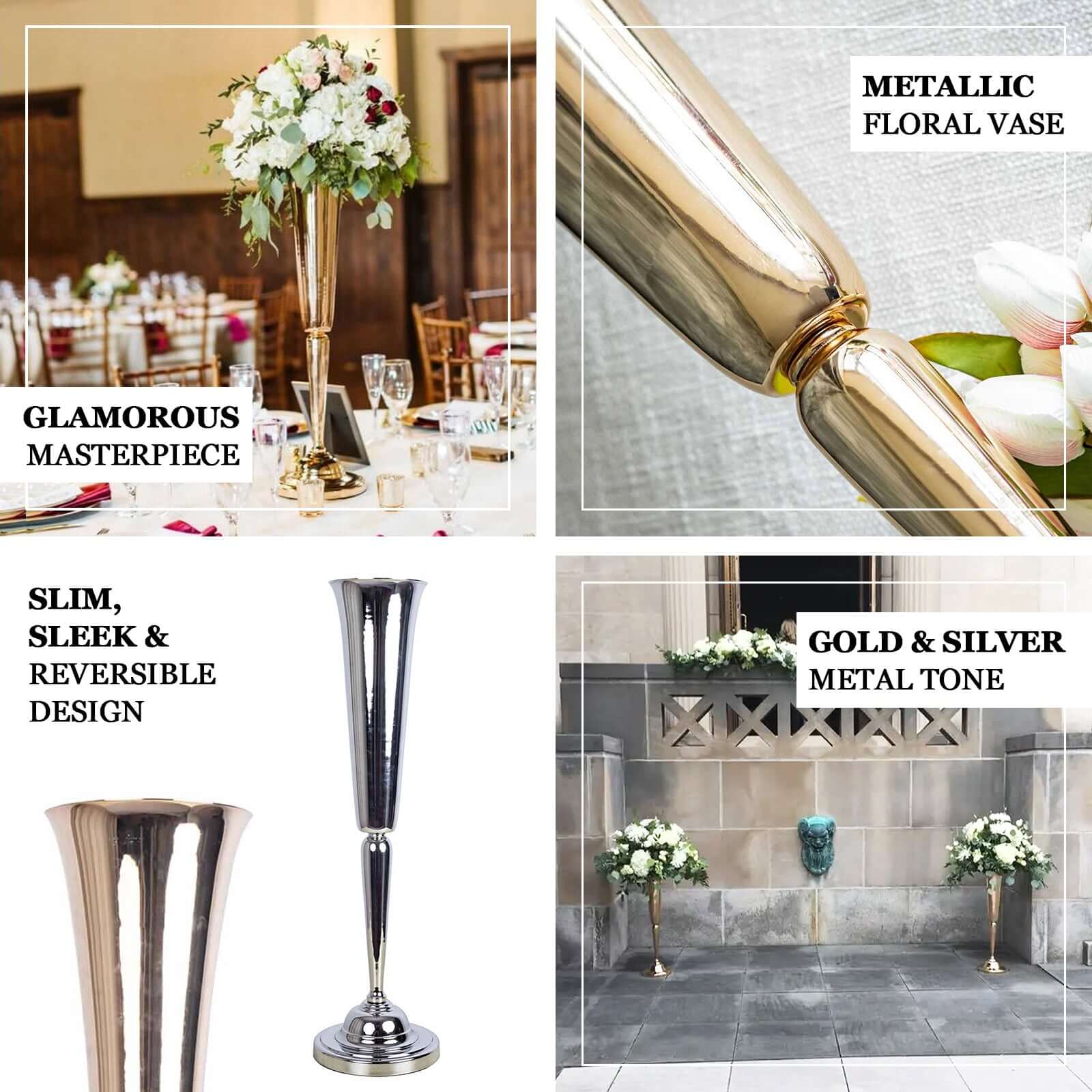 2 Pack Gold Metal Trumpet Vases Set 29" - Tall Floral Vase for Flower Arrangements & Table Centerpieces - Image 4
