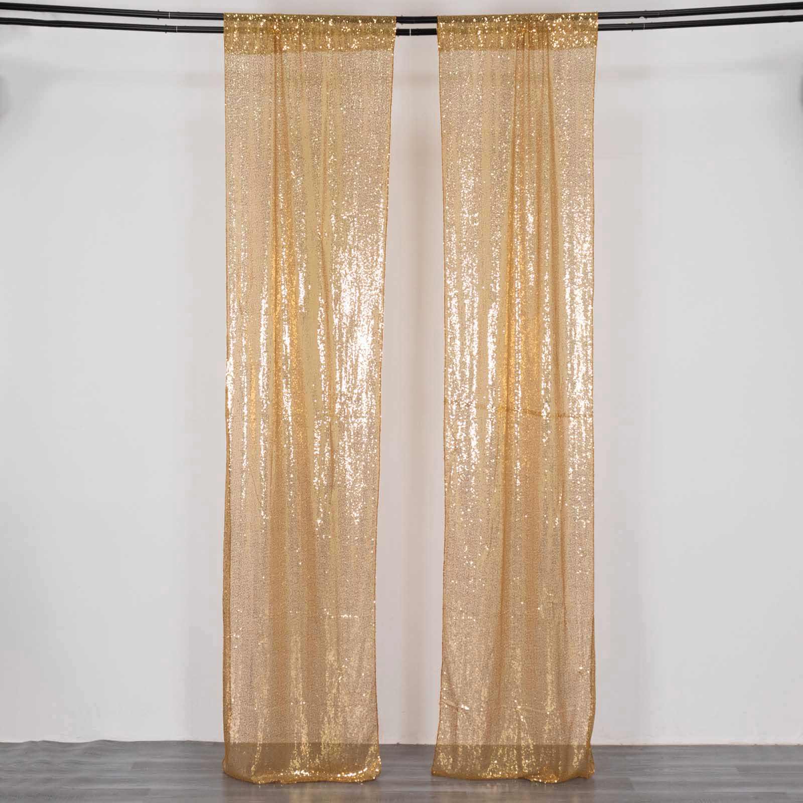2 Pack Gold Sequin Backdrop Drape Curtains with Rod Pockets, Seamless Glitter Mesh Photo Booth Event Divider Panels - 8ftx2ft - Image 6