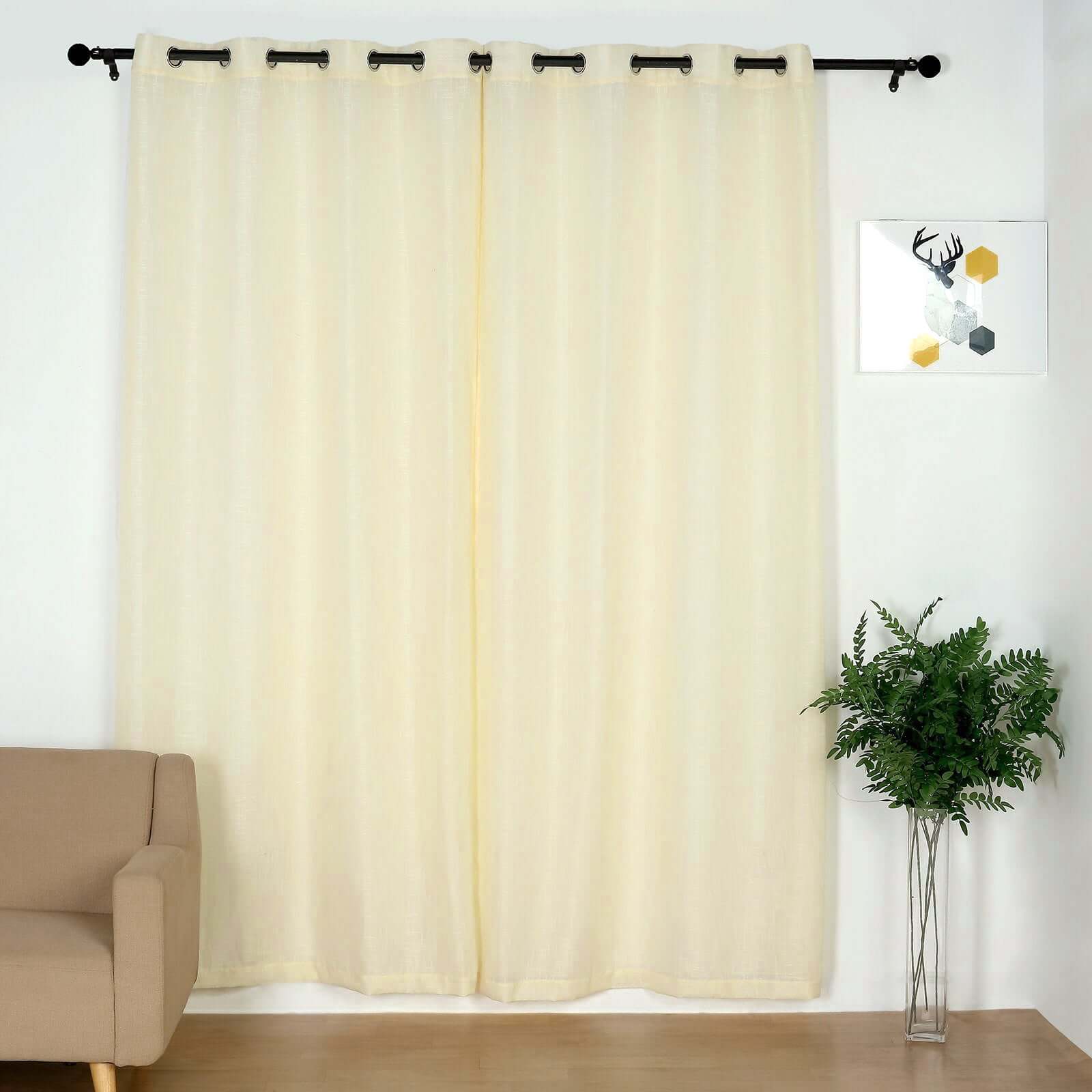 2 Pack Handmade Ivory Faux Linen Curtains Curtain Panels With Chrome Grommets 52"x96" - Image 2