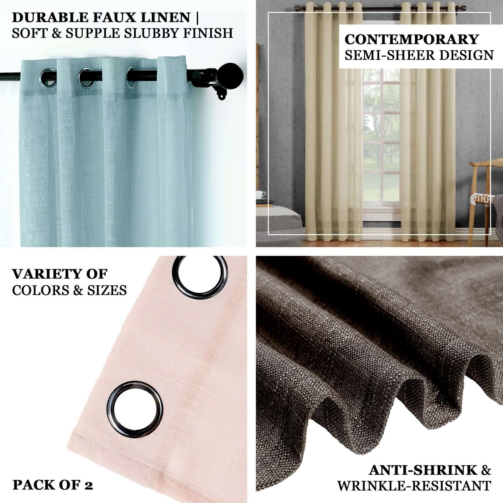 2 Pack Handmade Light Blue Faux Linen Curtains Curtain Panels With Chrome Grommets 52"x84" - Image 4