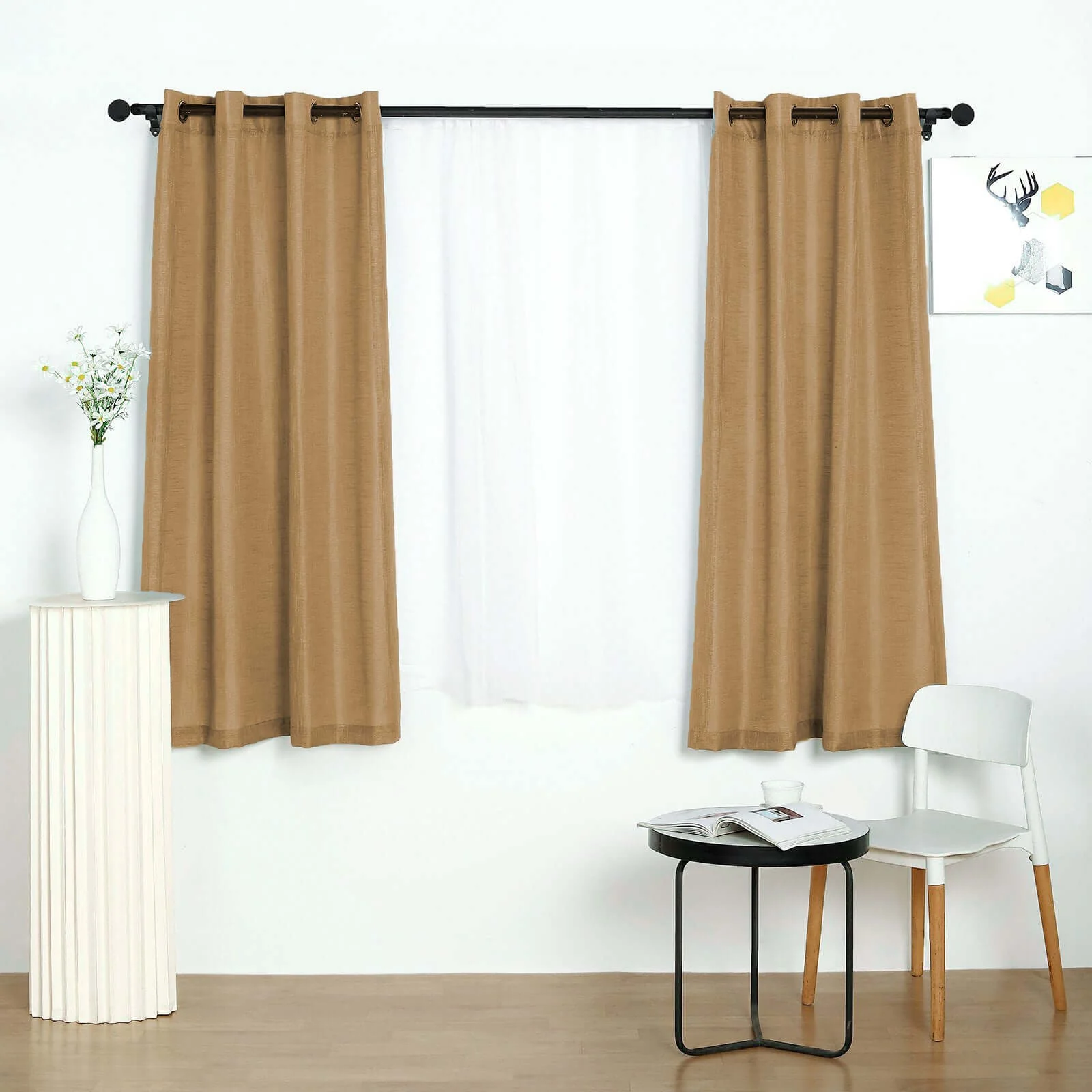 2 Pack Handmade Natural Faux Linen Curtains Curtain Panels With Chrome Grommets 52"x64"